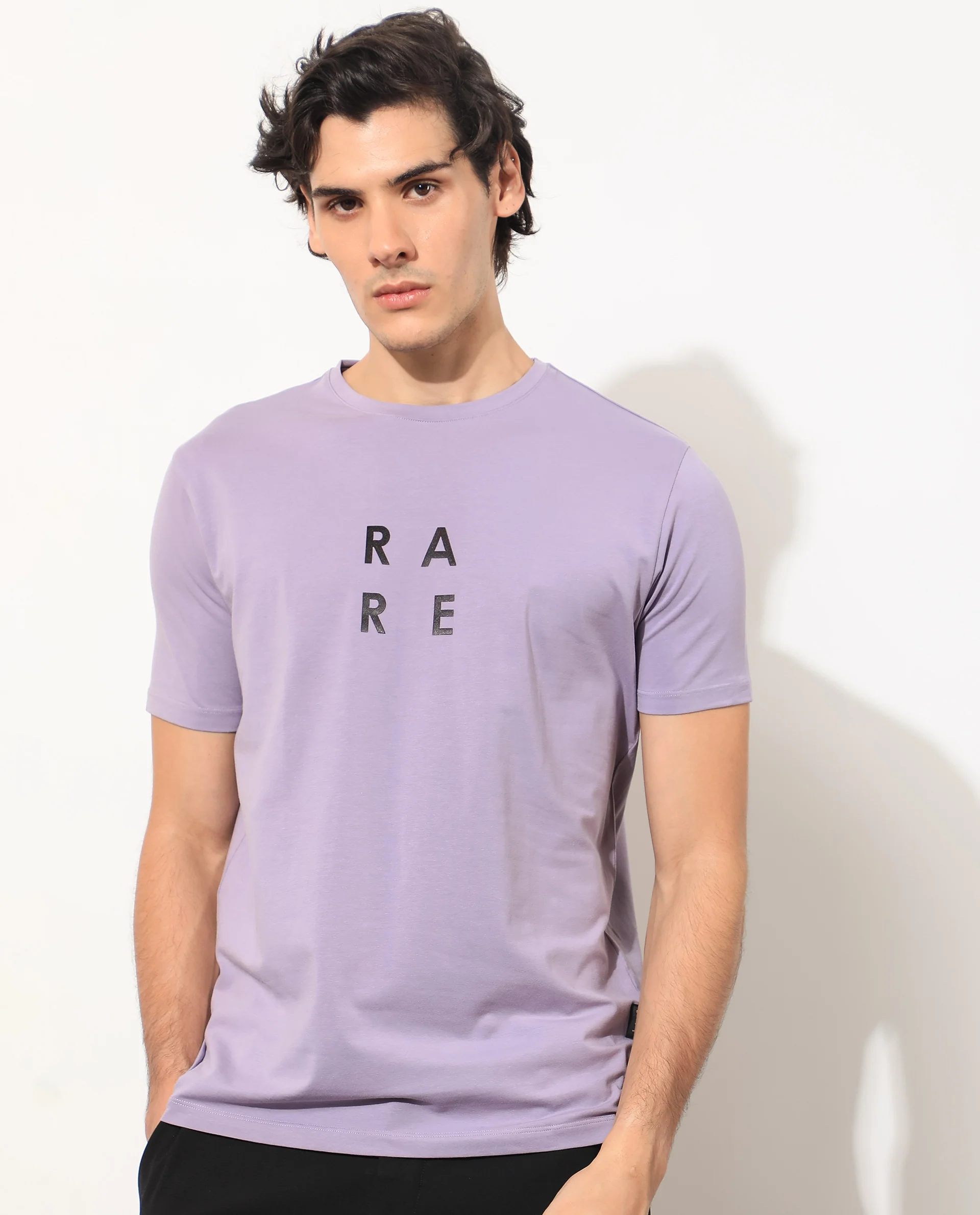Rare Rabbit Men's Lalyy Purple Cotton Graphic Print Slim Fit Half Sleeve Crew Neck T-Shirt - Image 2