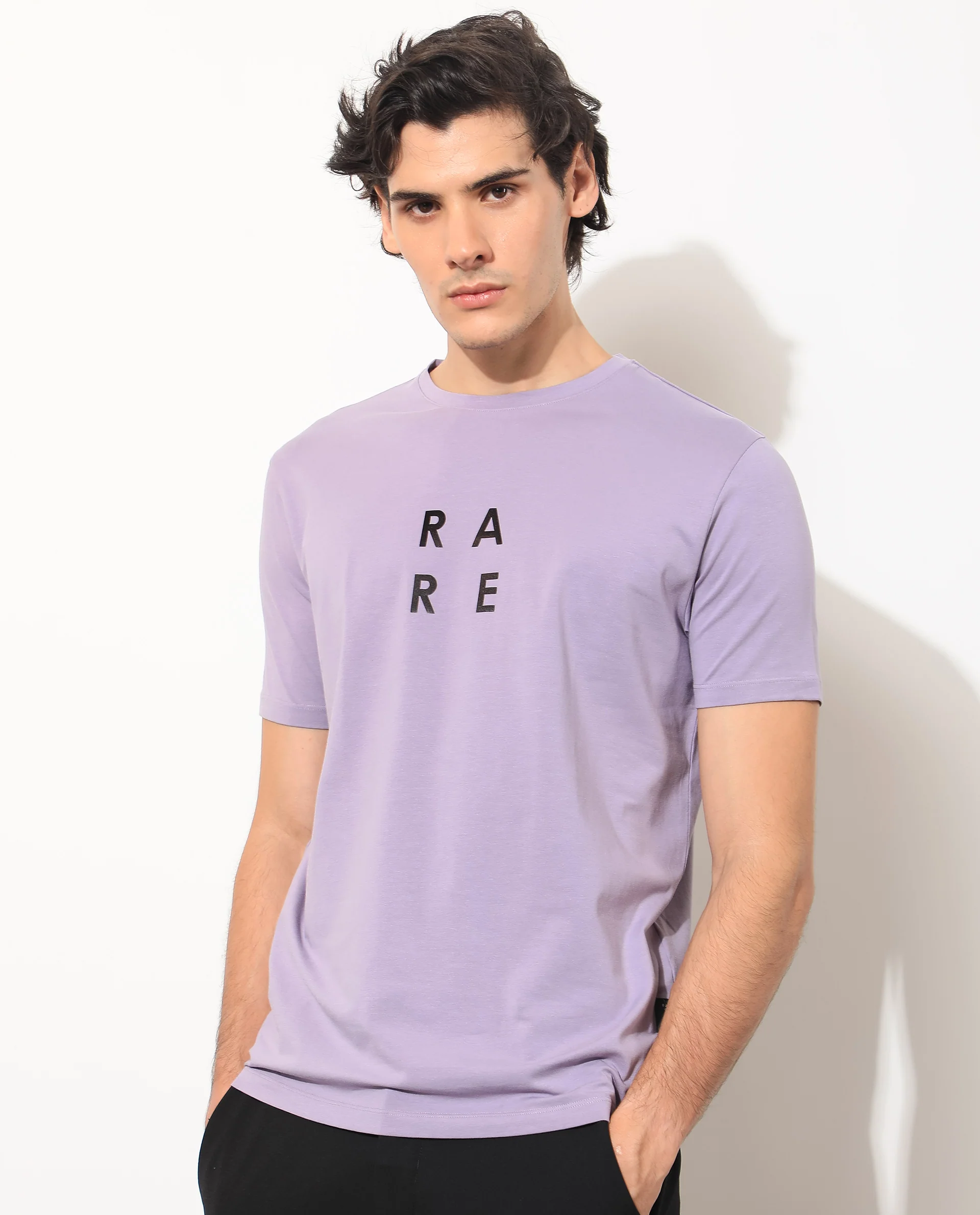 Rare Rabbit Men's Lalyy Purple Cotton Graphic Print Slim Fit Half Sleeve Crew Neck T-Shirt - Image 4