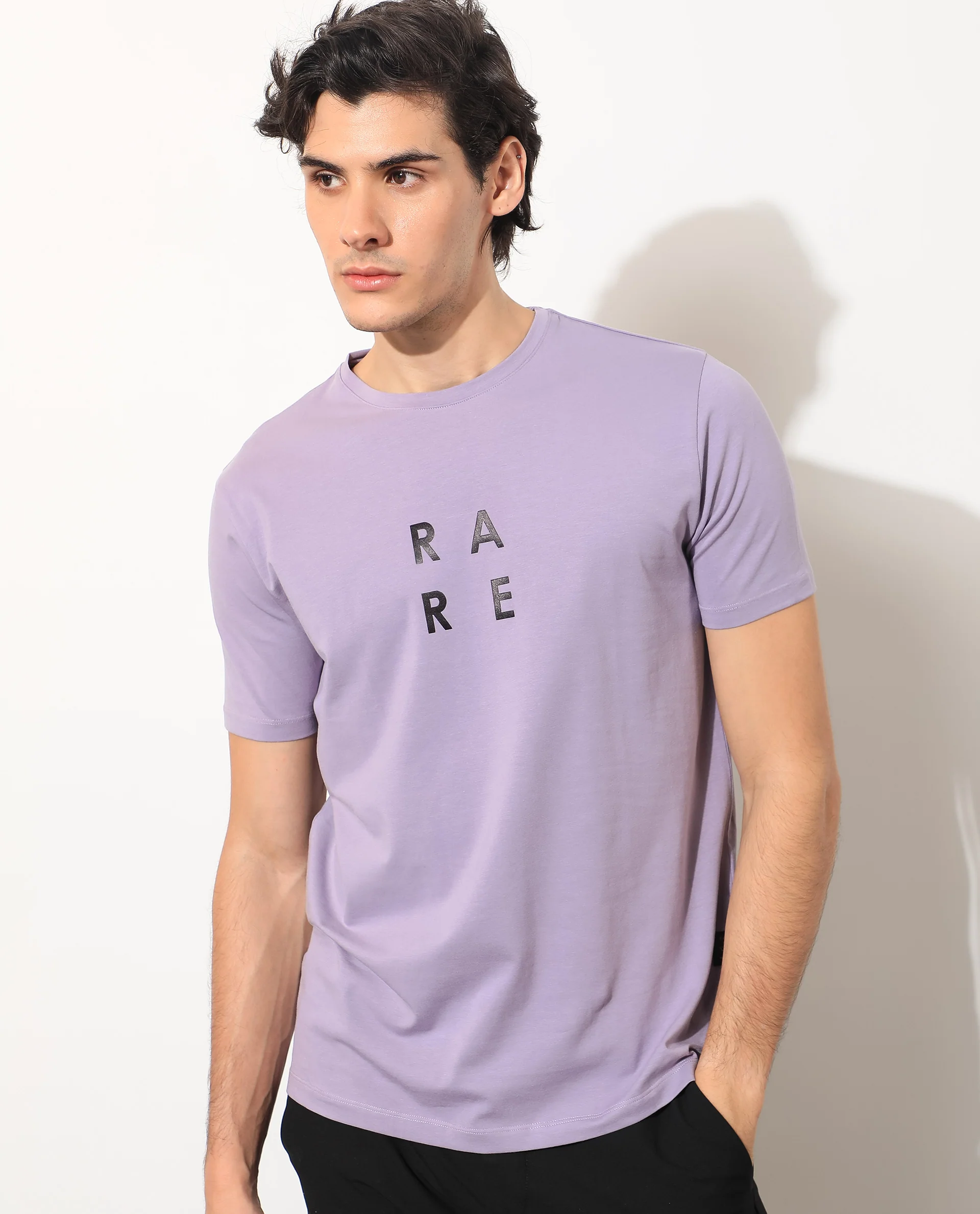 Rare Rabbit Men's Lalyy Purple Cotton Graphic Print Slim Fit Half Sleeve Crew Neck T-Shirt - Image 5