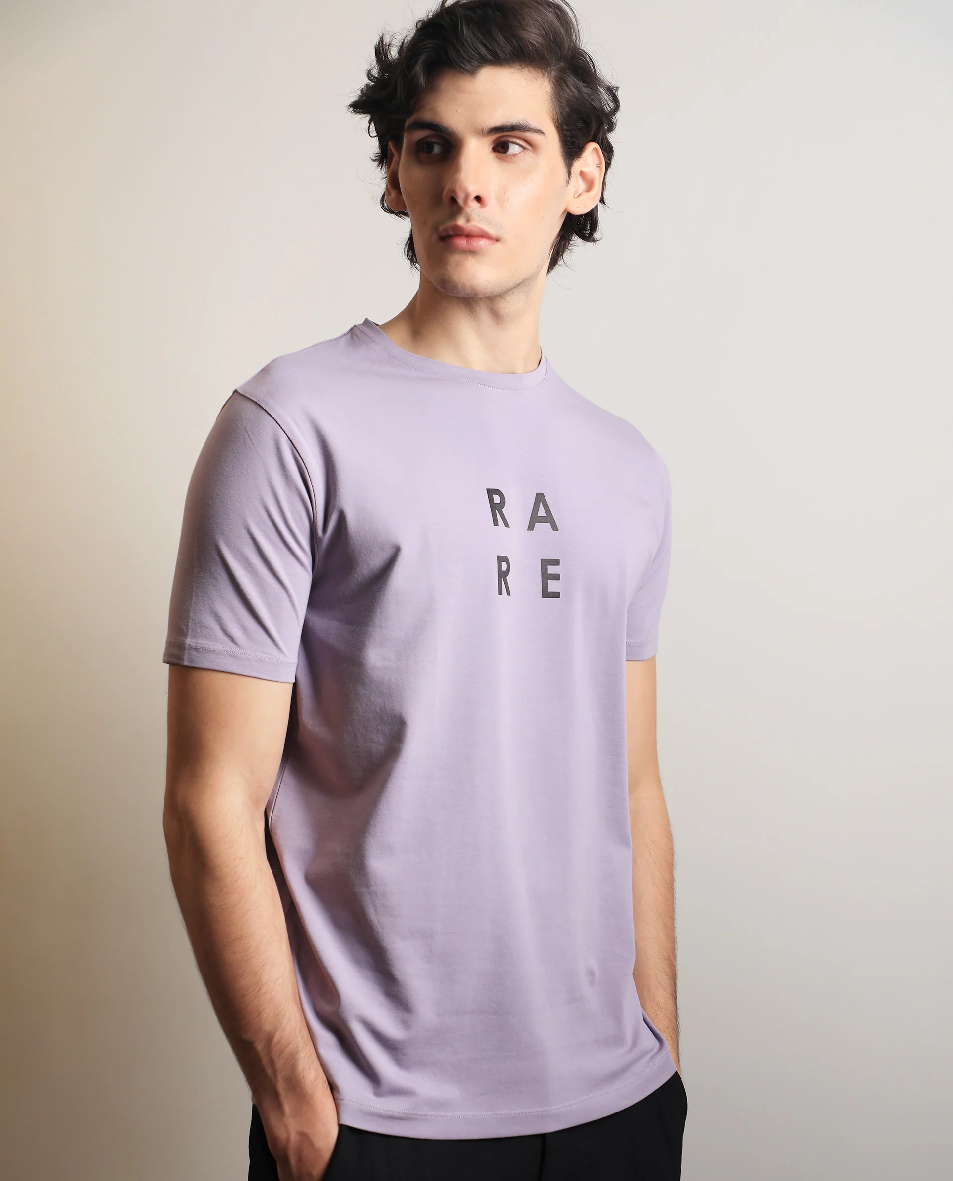 Rare Rabbit Men's Lalyy Purple Cotton Graphic Print Slim Fit Half Sleeve Crew Neck T-Shirt - Image 6