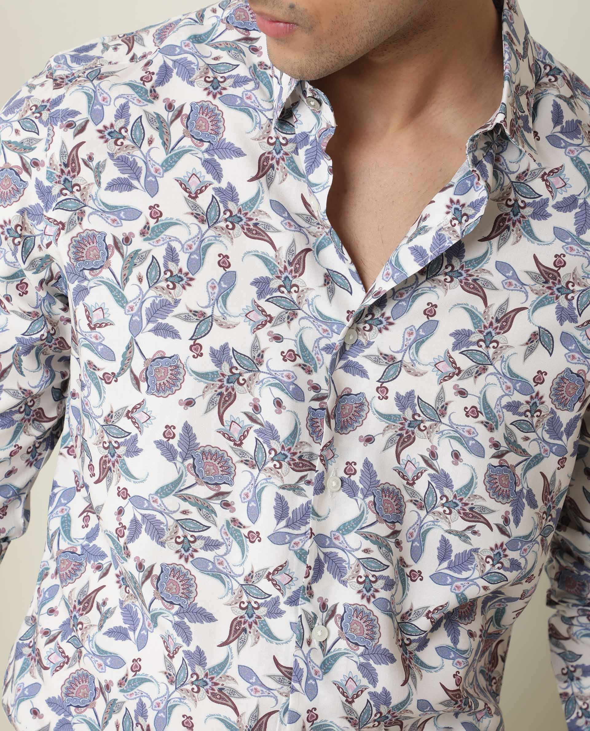 Rare Rabbit Men's Lambos White Cotton Printed Regular Fit Full Sleeve Collared Shirt - Image 2