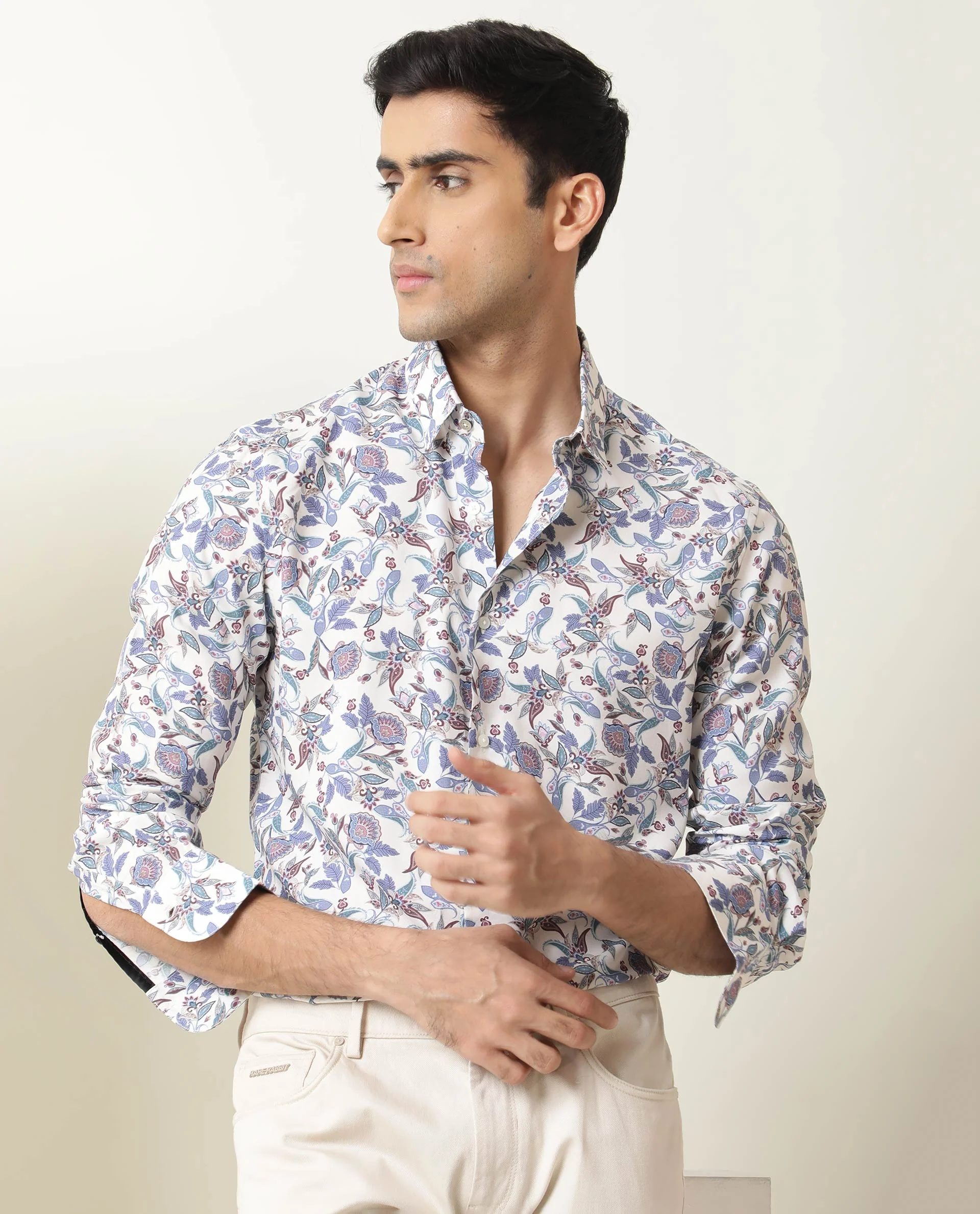 Rare Rabbit Men's Lambos White Cotton Printed Regular Fit Full Sleeve Collared Shirt - Image 3