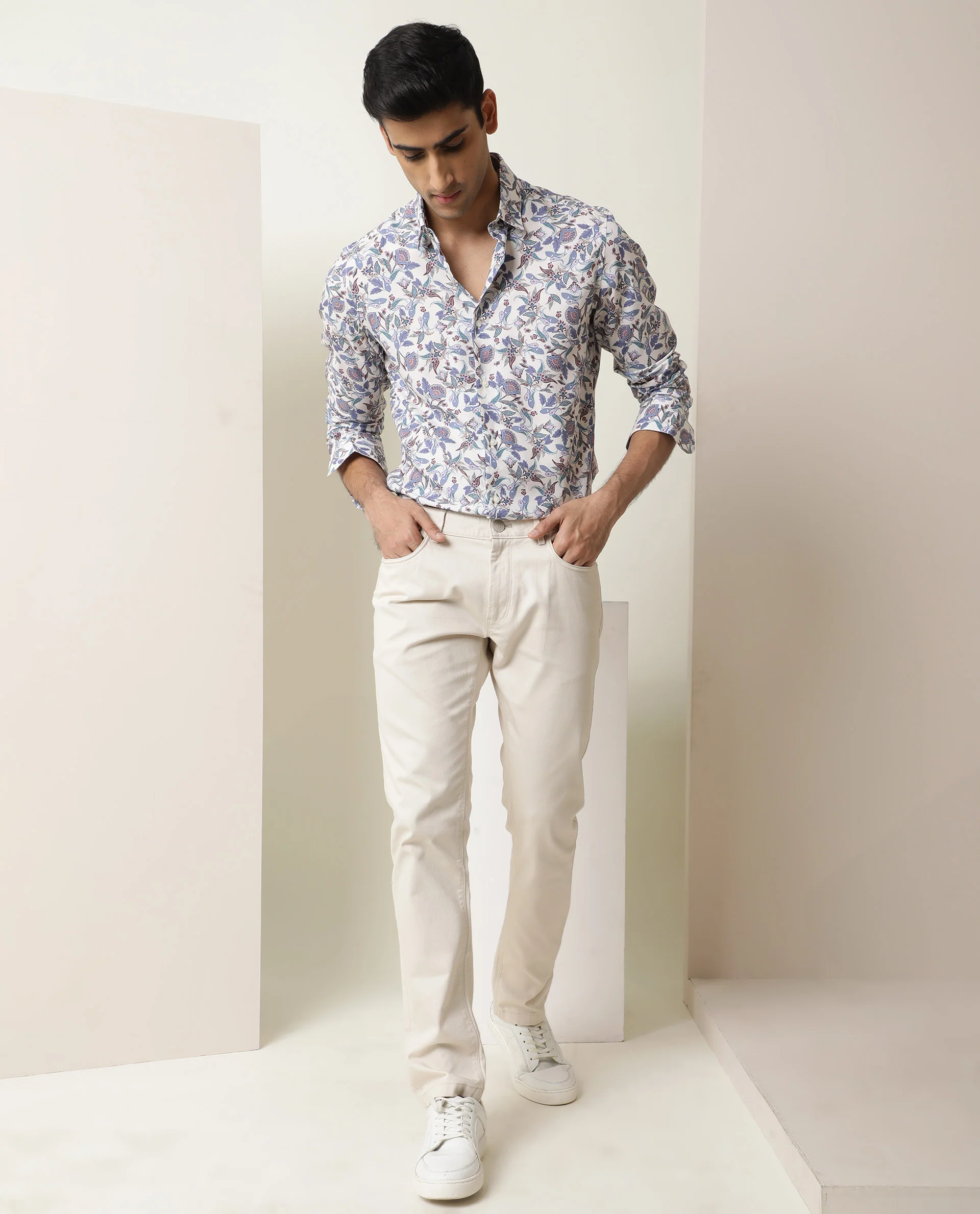 Rare Rabbit Men's Lambos White Cotton Printed Regular Fit Full Sleeve Collared Shirt - Image 4