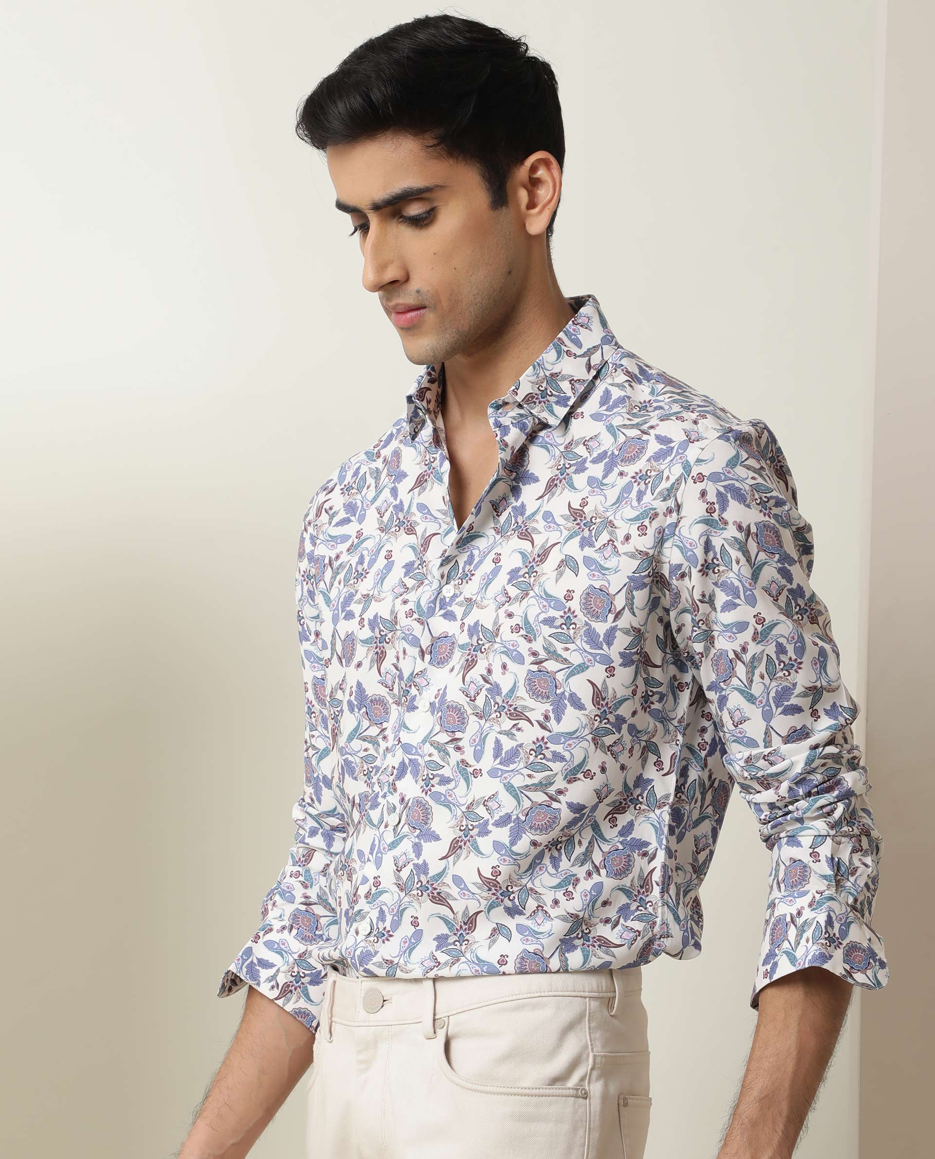 Rare Rabbit Men's Lambos White Cotton Printed Regular Fit Full Sleeve Collared Shirt - Image 5