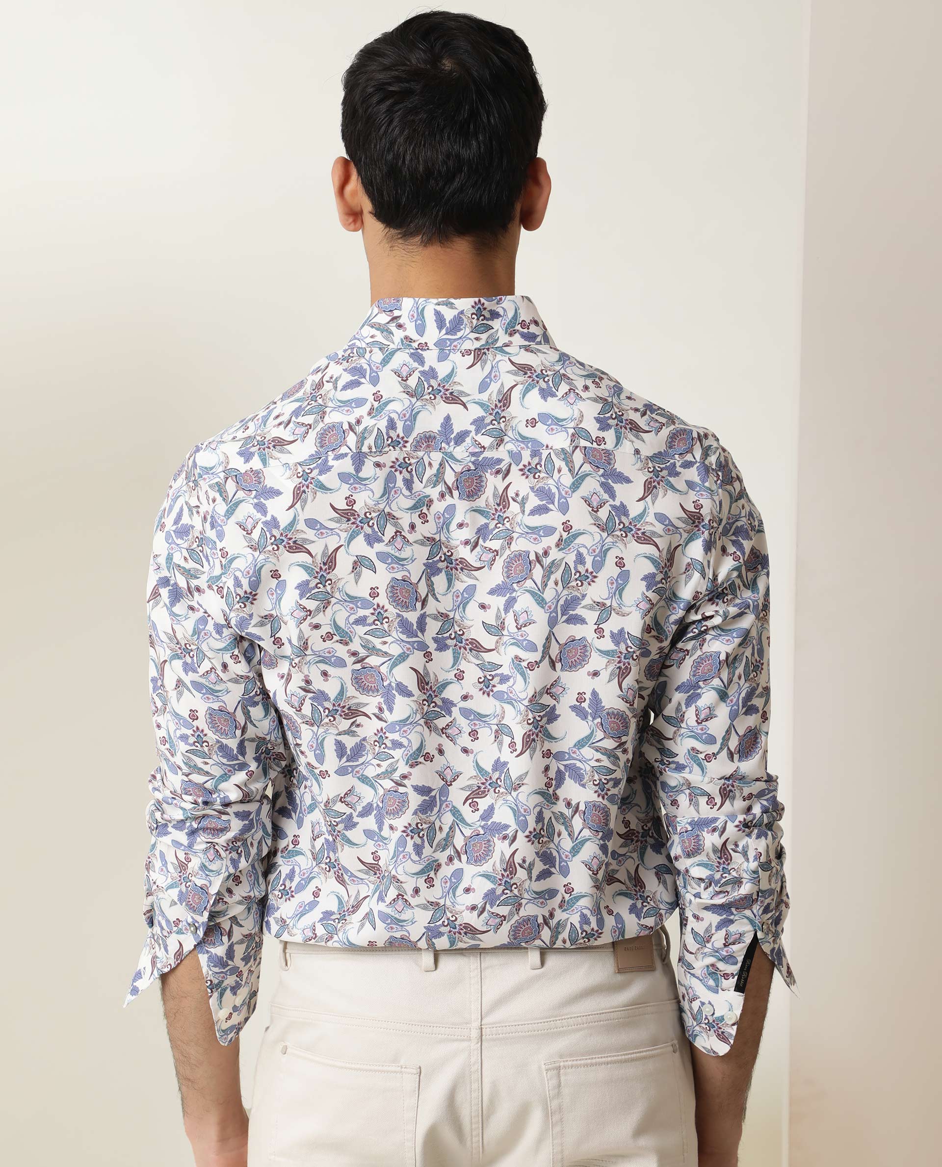 Rare Rabbit Men's Lambos White Cotton Printed Regular Fit Full Sleeve Collared Shirt - Image 7