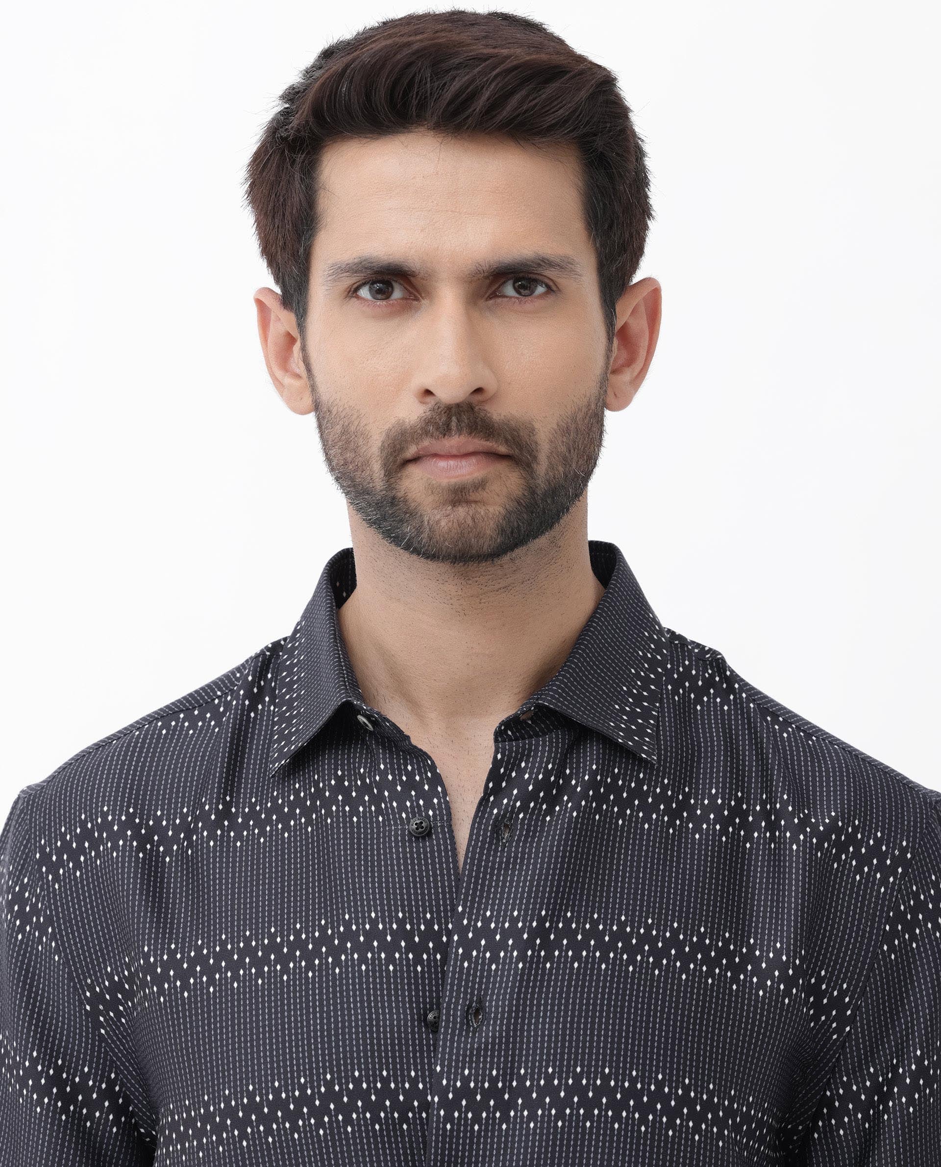 Rare Rabbit Men's Lamo Black Viscose Geometric Print Boxy Fit Half Sleeve Collared Shirt - Image 5