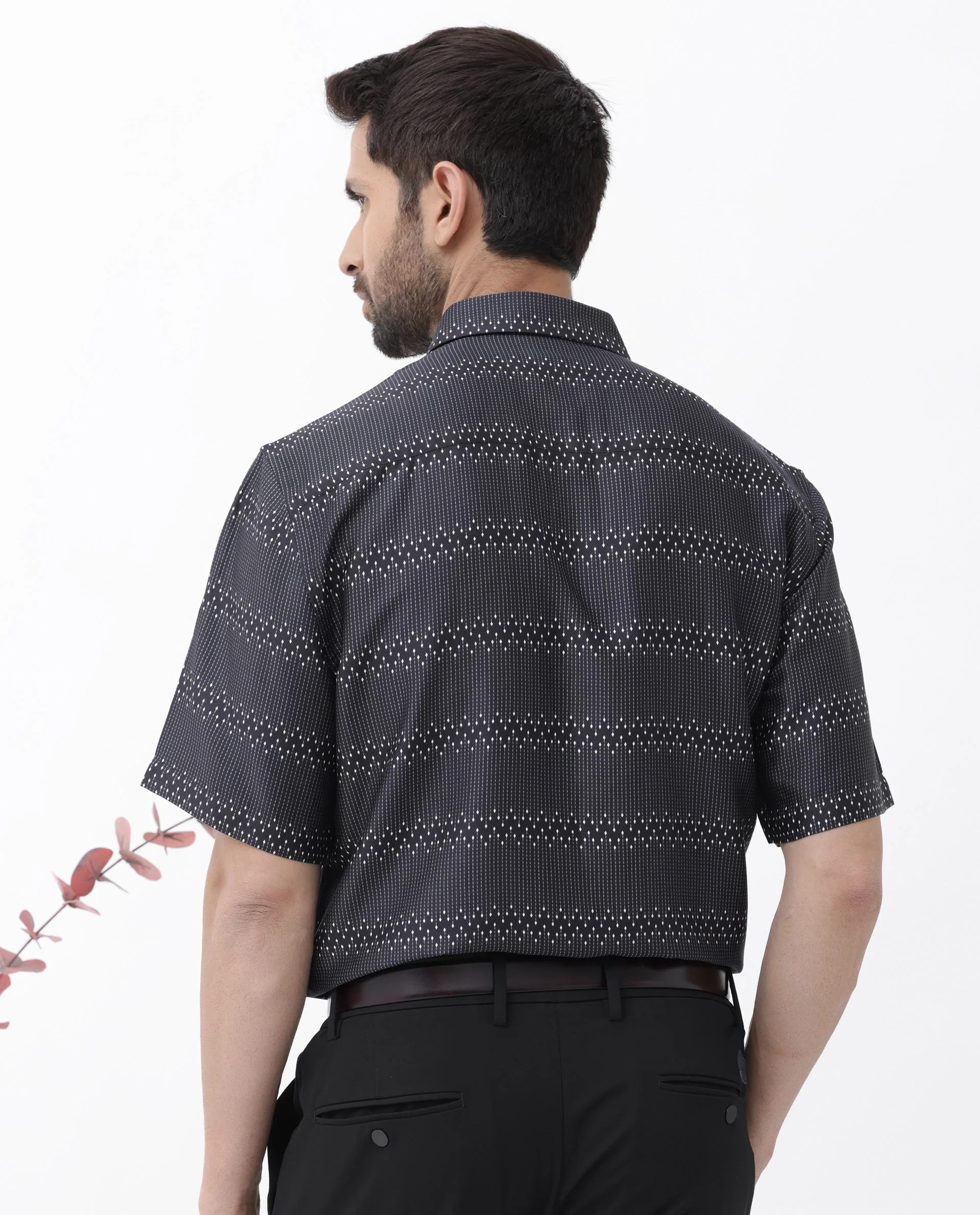 Rare Rabbit Men's Lamo Black Viscose Geometric Print Boxy Fit Half Sleeve Collared Shirt - Image 7