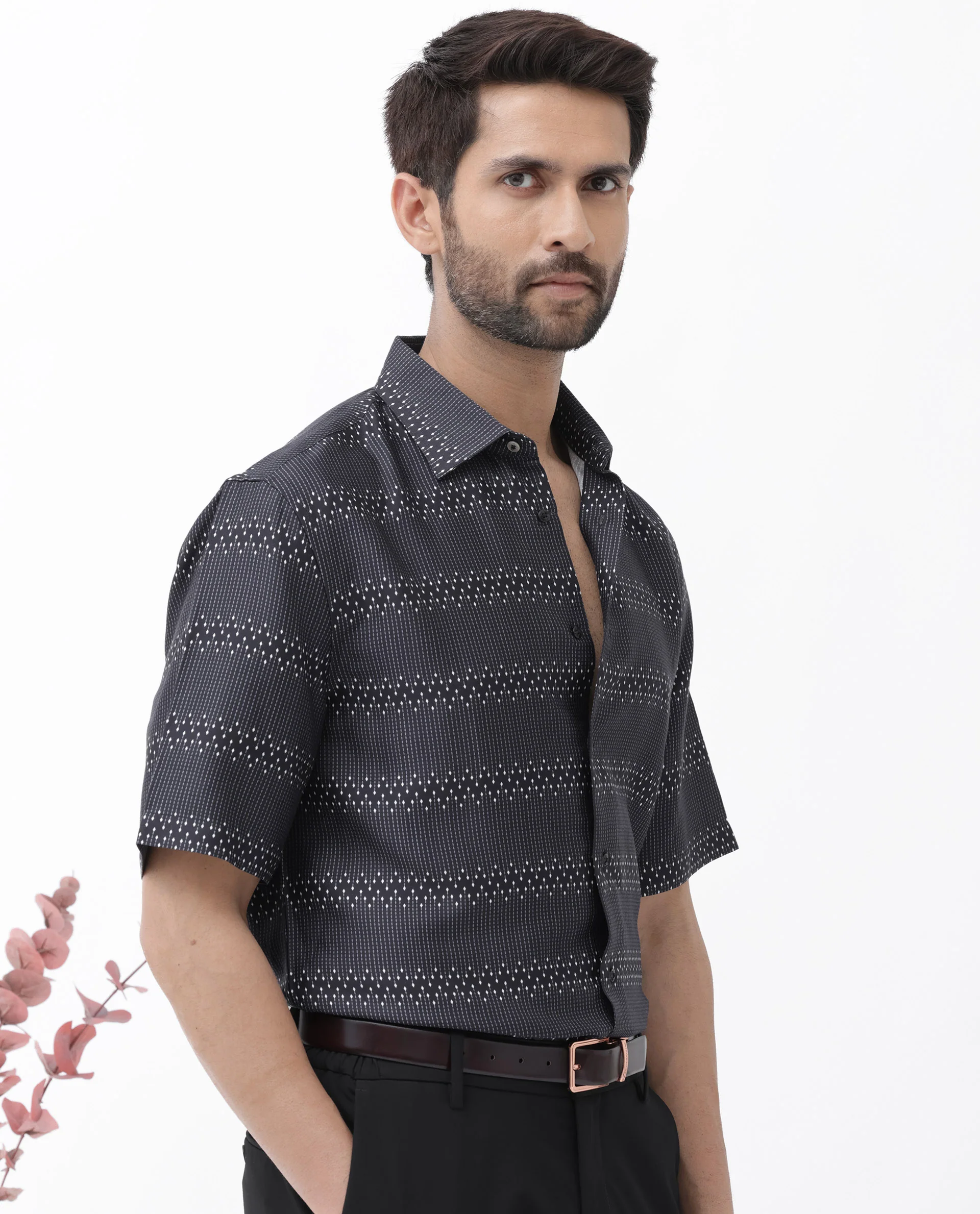 Rare Rabbit Men's Lamo Black Viscose Geometric Print Boxy Fit Half Sleeve Collared Shirt - Image 9