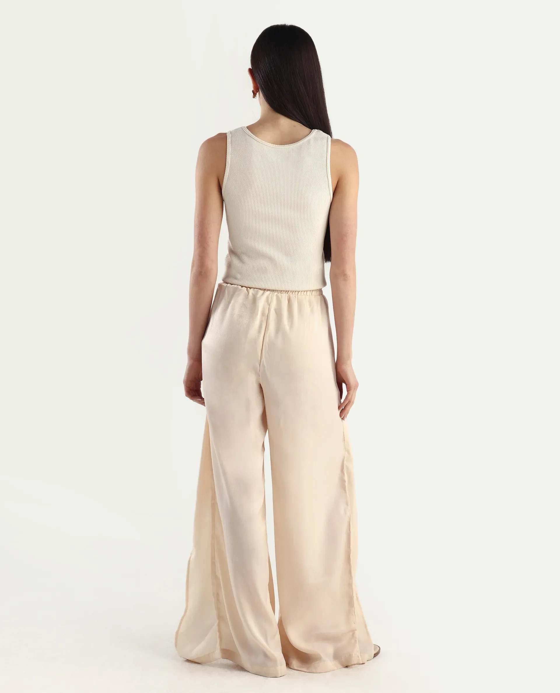 Rareism Women's Lamona B Beige Polyester Plain Ankle Length Wide Trouser - Image 7