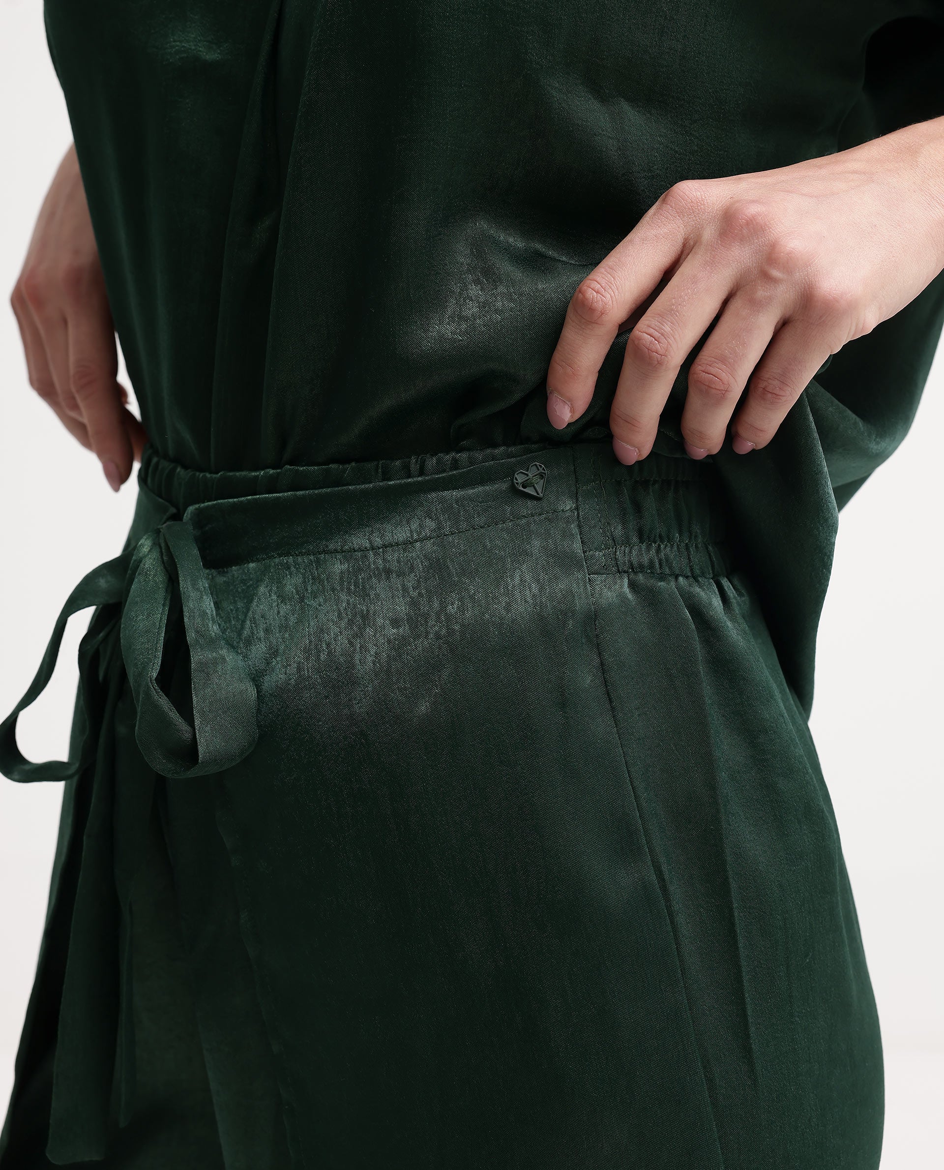 Rareism Women's Lamona-B Dark Green Polyester Plain Ankle Length Wide Trouser - Image 4