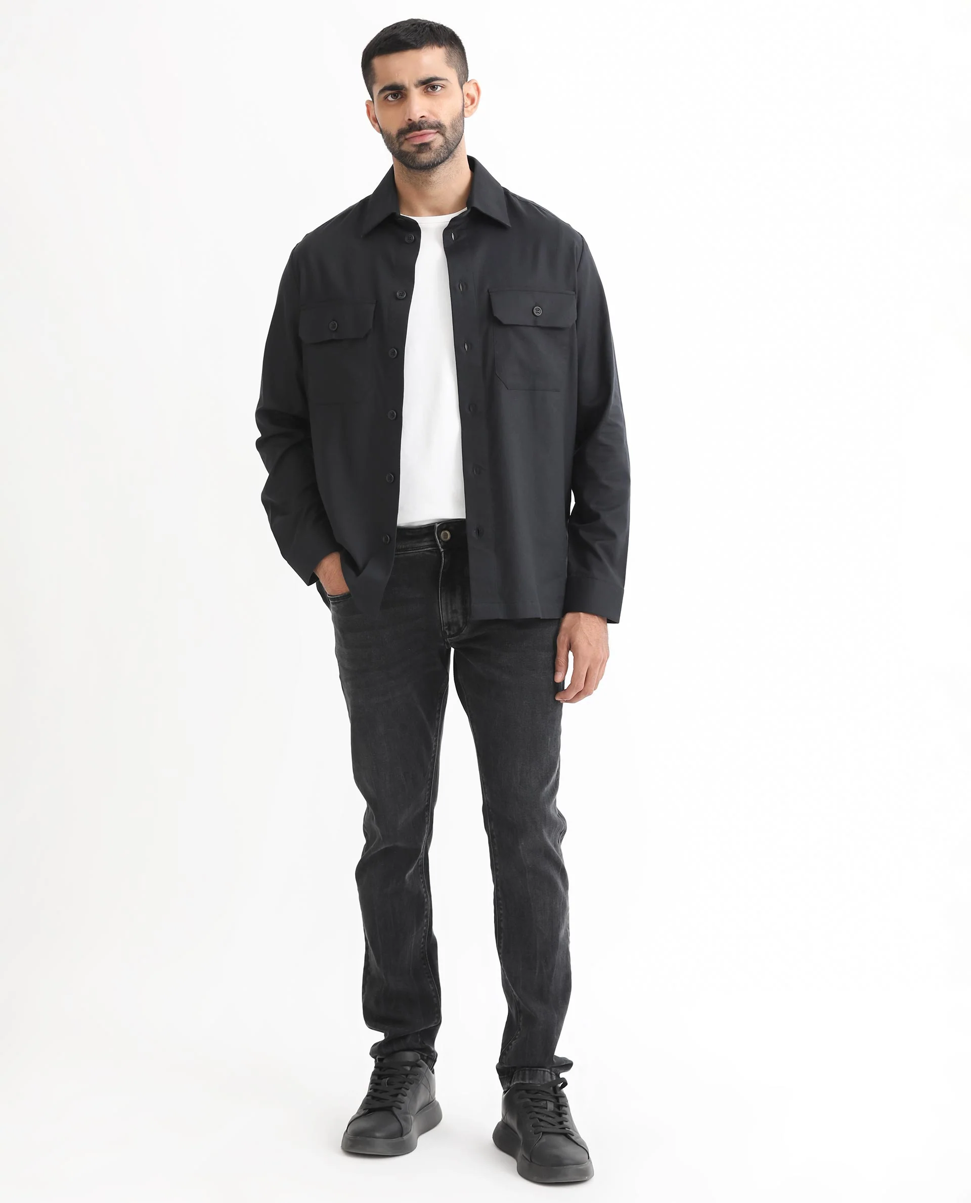 Rare Rabbit Men's Lampil Black Cotton Plain Regular Fit Full Sleeve Collared Shirt - Image 2