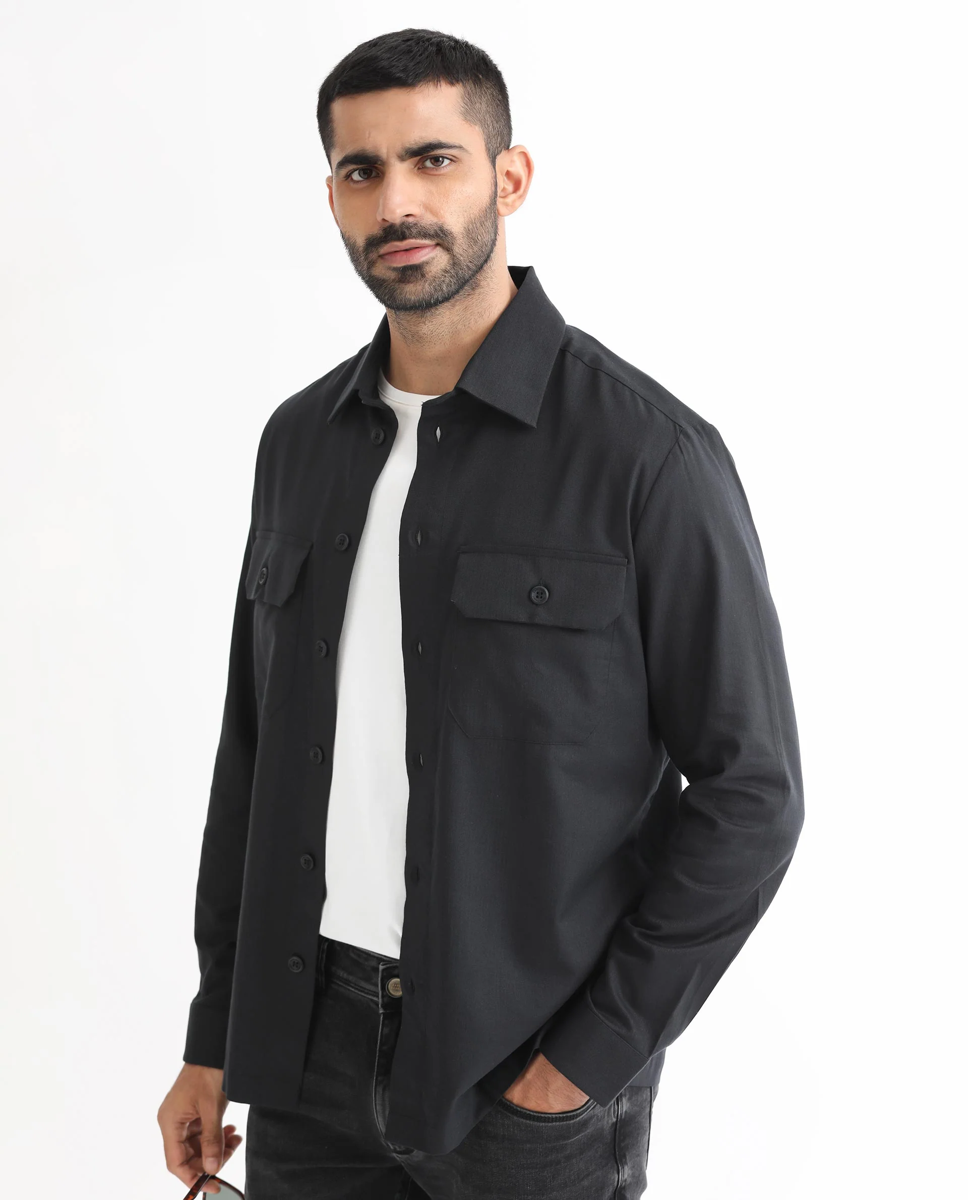 Rare Rabbit Men's Lampil Black Cotton Plain Regular Fit Full Sleeve Collared Shirt - Image 3