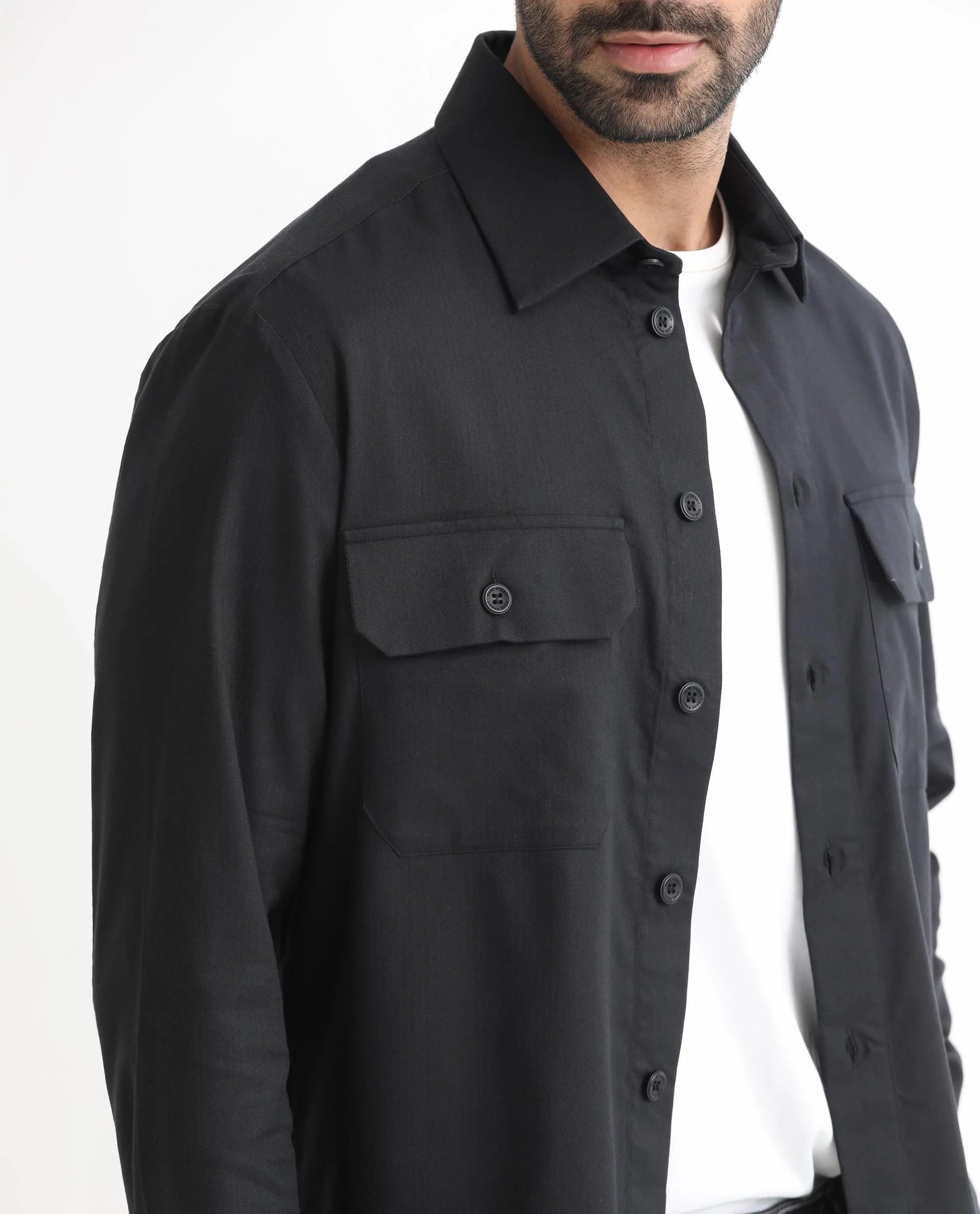 Rare Rabbit Men's Lampil Black Cotton Plain Regular Fit Full Sleeve Collared Shirt - Image 4