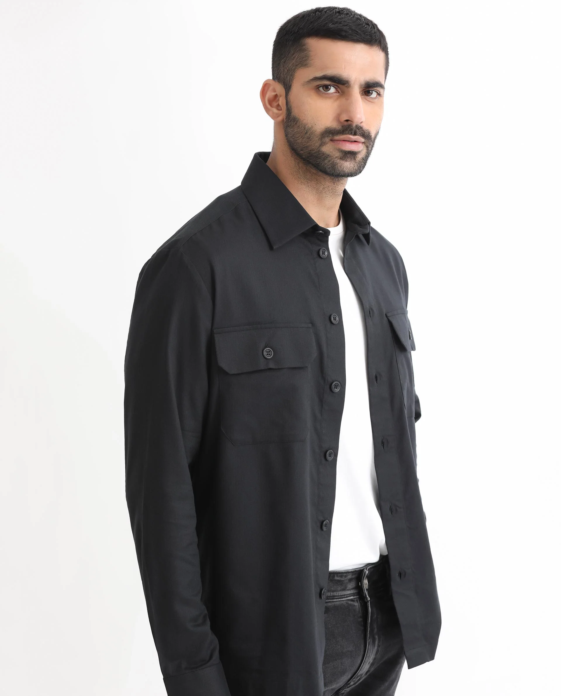Rare Rabbit Men's Lampil Black Cotton Plain Regular Fit Full Sleeve Collared Shirt - Image 6
