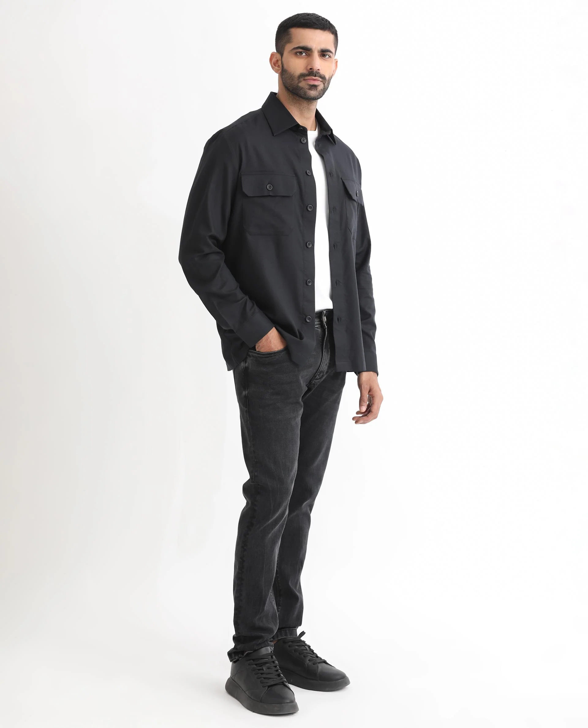 Rare Rabbit Men's Lampil Black Cotton Plain Regular Fit Full Sleeve Collared Shirt - Image 7