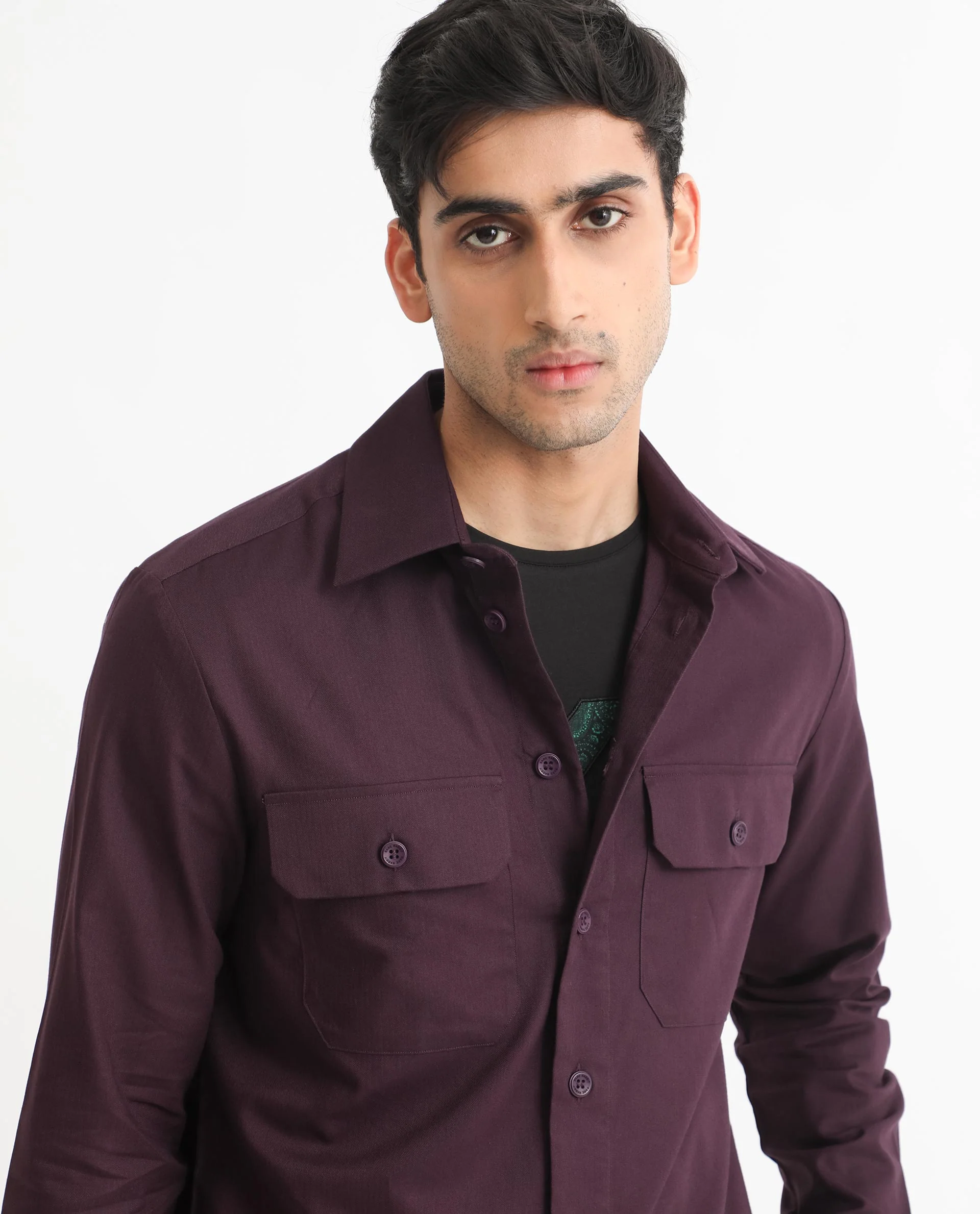 Rare Rabbit Men's Lampil Dark Maroon Cotton Plain Regular Fit Spread Collar Shirt - Image 10