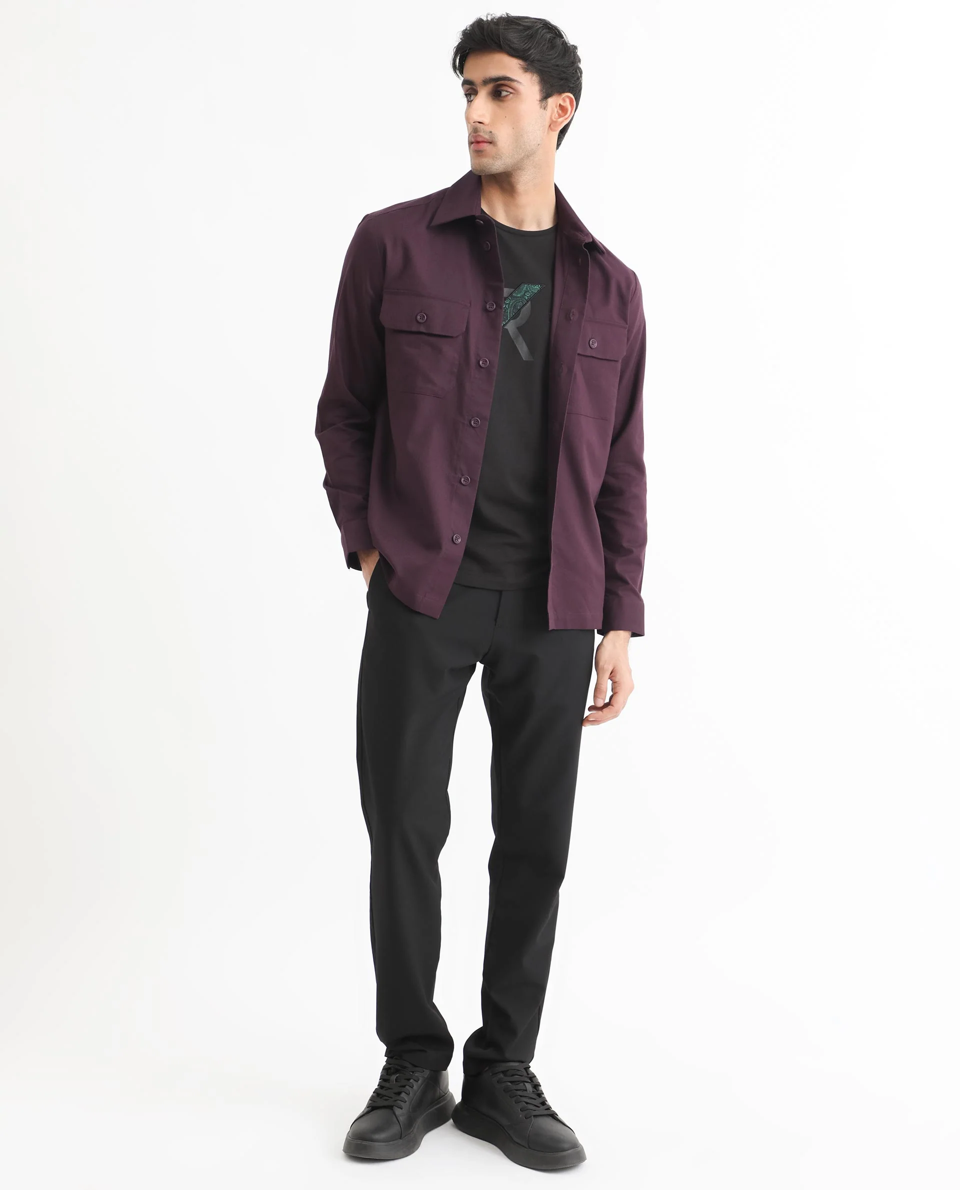 Rare Rabbit Men's Lampil Dark Maroon Cotton Plain Regular Fit Spread Collar Shirt - Image 3