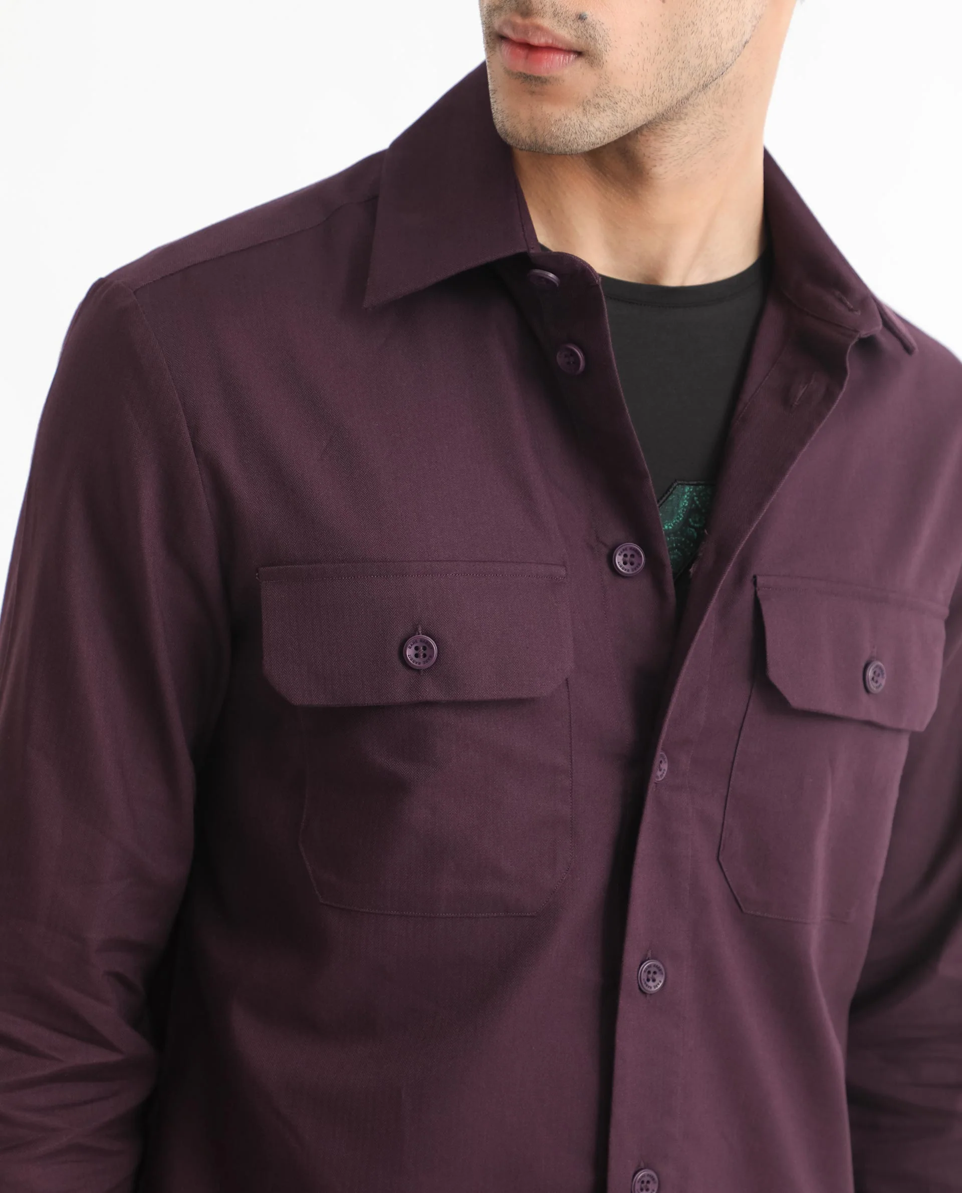 Rare Rabbit Men's Lampil Dark Maroon Cotton Plain Regular Fit Spread Collar Shirt - Image 4