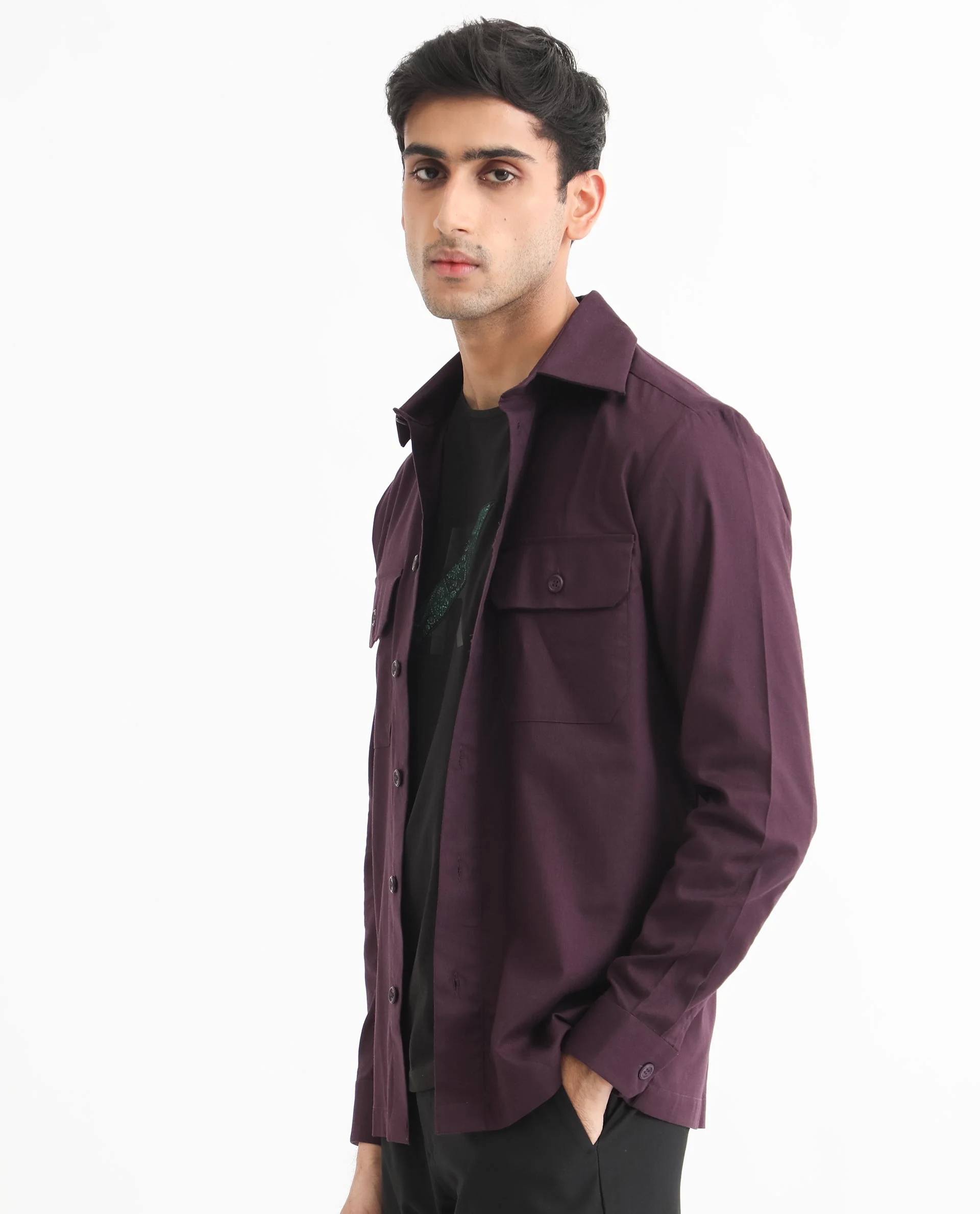 Rare Rabbit Men's Lampil Dark Maroon Cotton Plain Regular Fit Spread Collar Shirt - Image 5