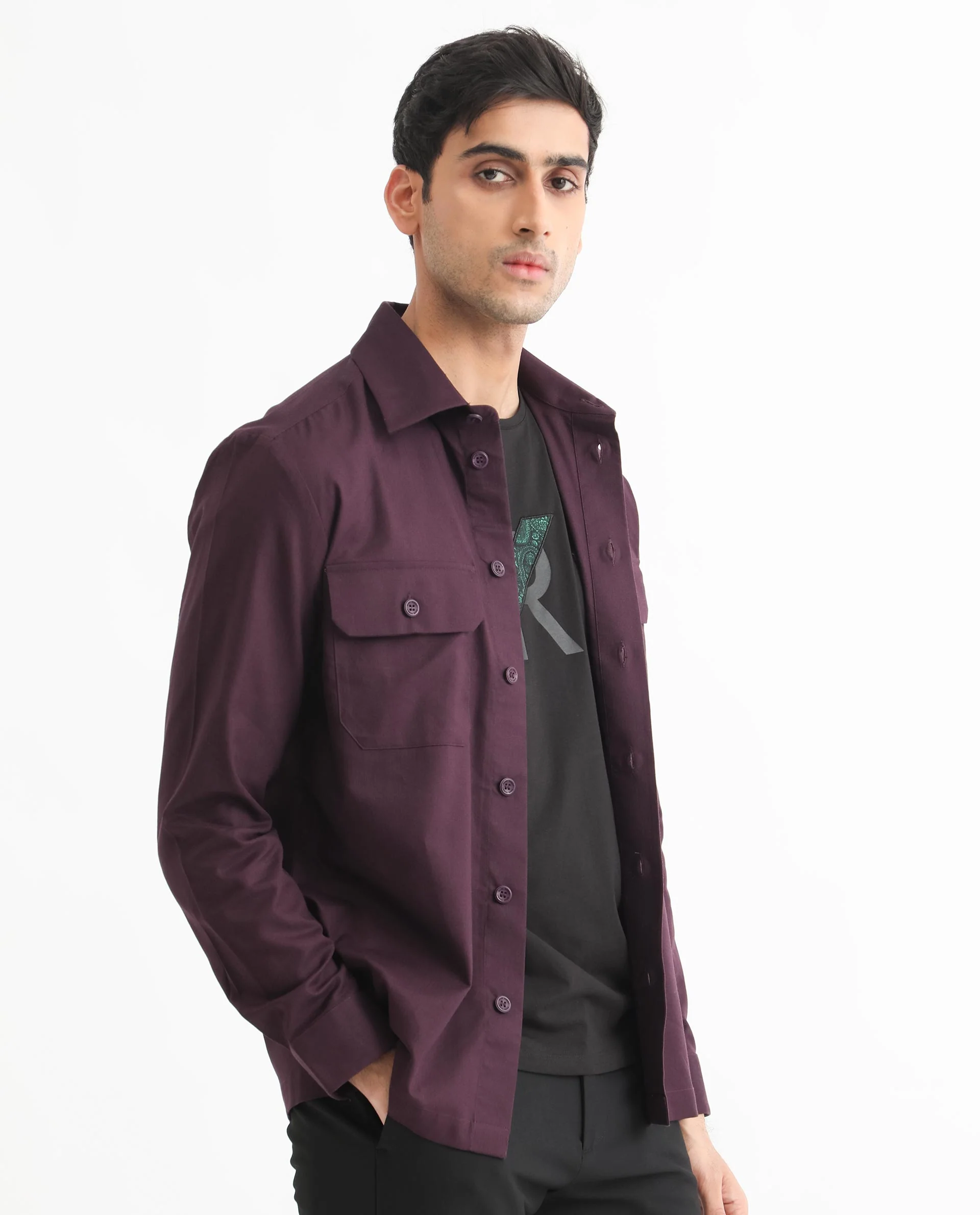 Rare Rabbit Men's Lampil Dark Maroon Cotton Plain Regular Fit Spread Collar Shirt - Image 6