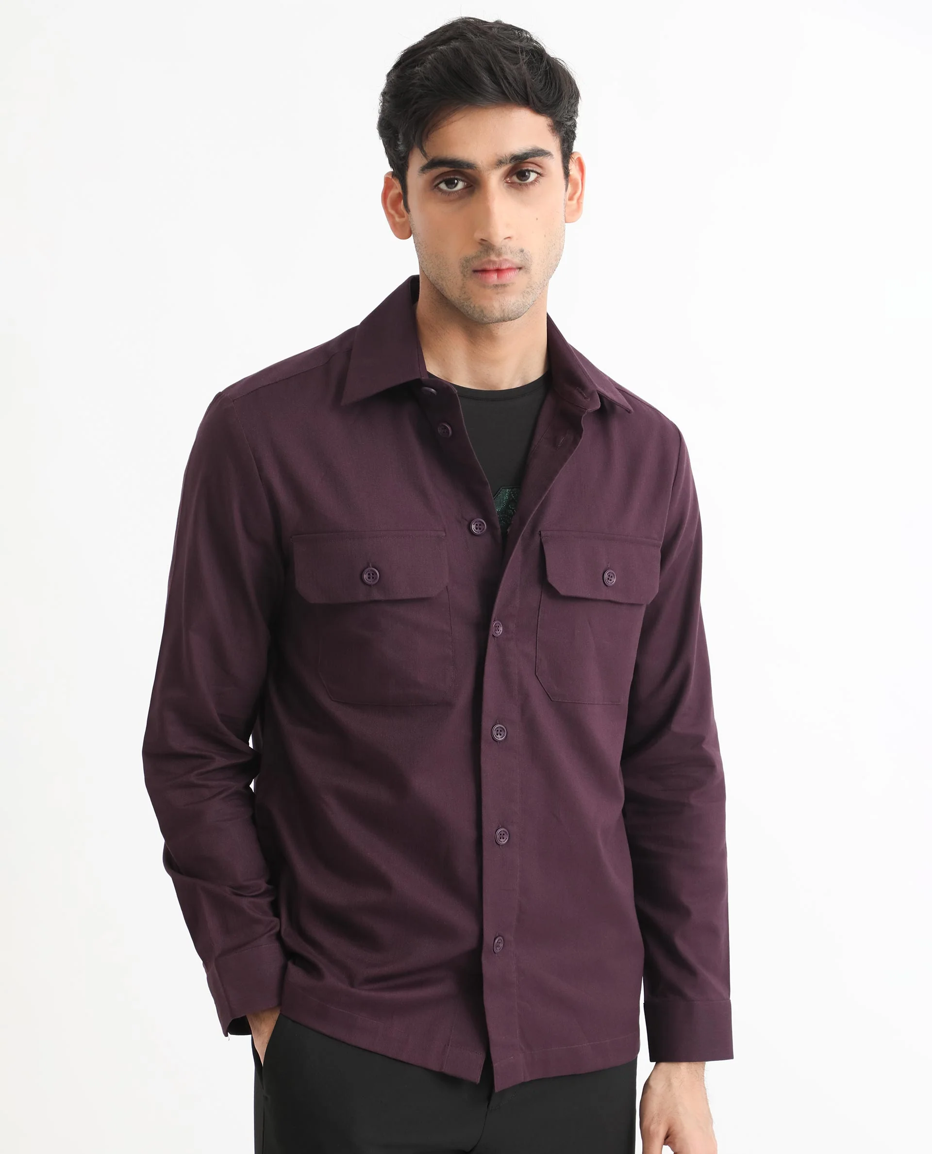 Rare Rabbit Men's Lampil Dark Maroon Cotton Plain Regular Fit Spread Collar Shirt - Image 7