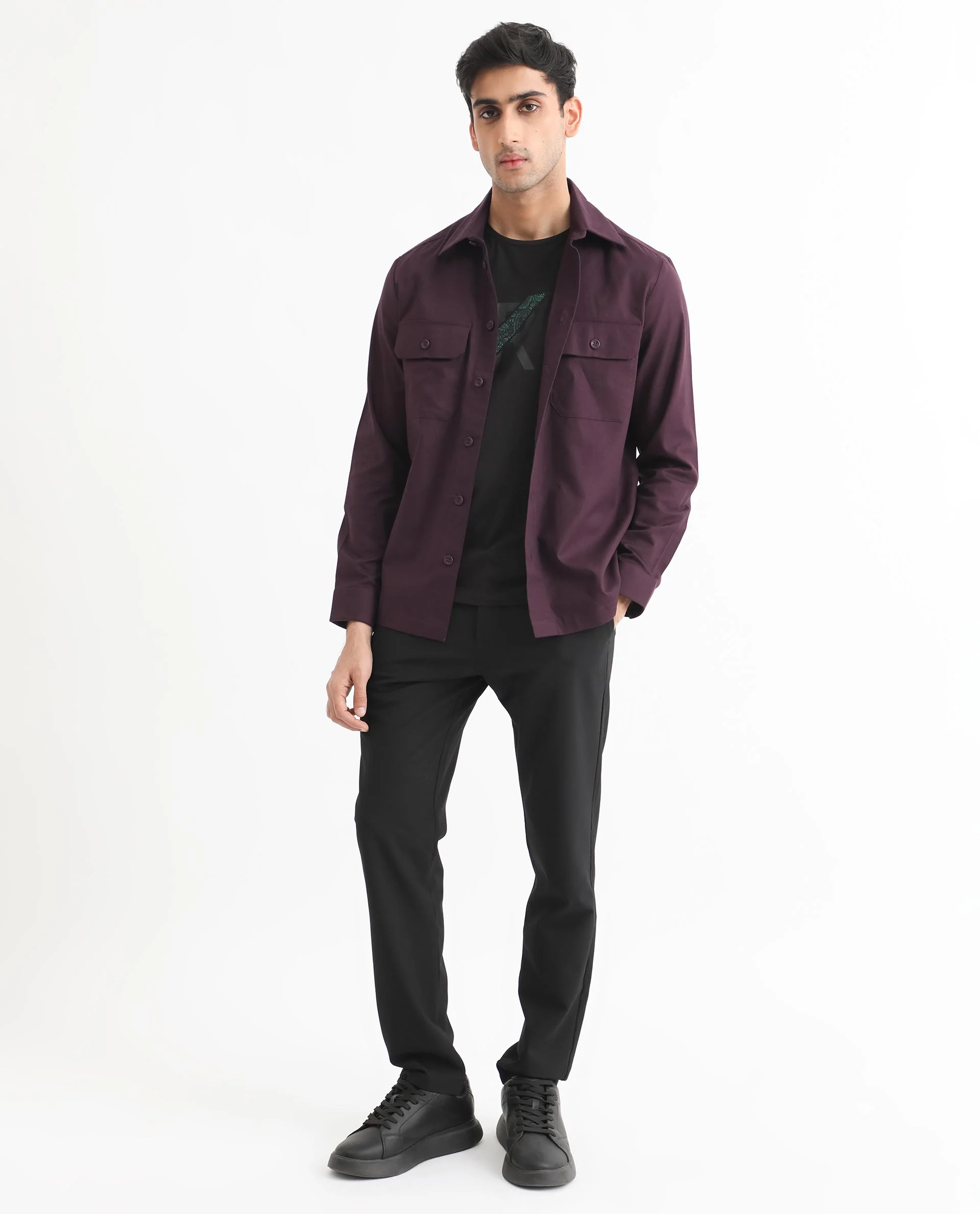 Rare Rabbit Men's Lampil Dark Maroon Cotton Plain Regular Fit Spread Collar Shirt - Image 9