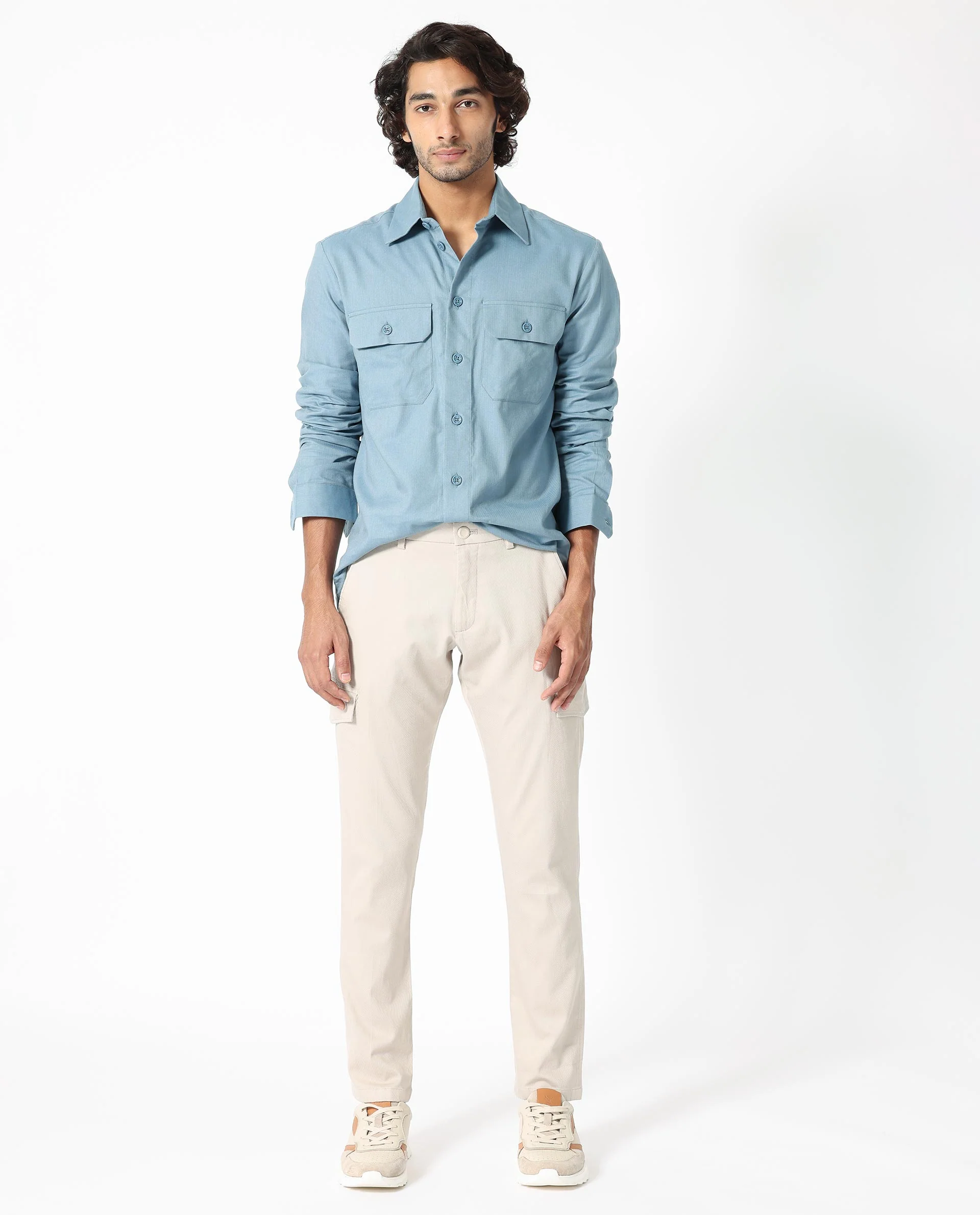 Rare Rabbit Men's Lampil Dusky Blue Cotton Plain Regular Fit Full Sleeve Collared Shirt - Image 2