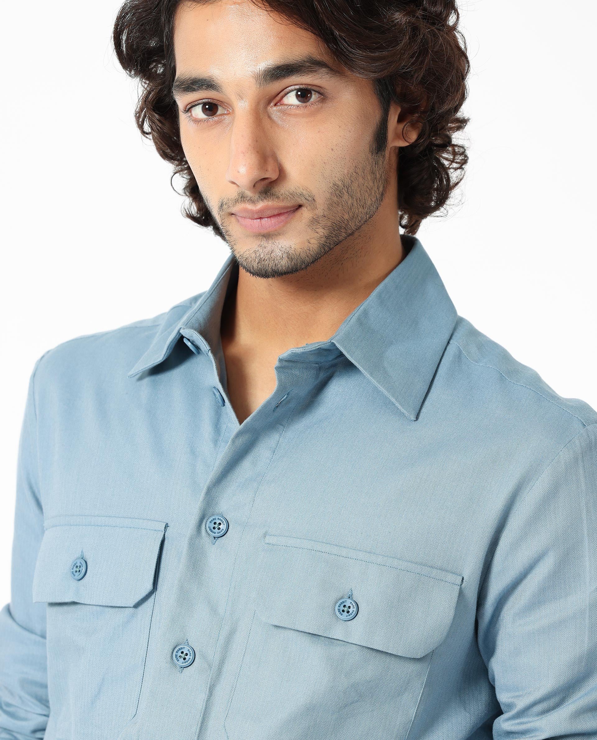 Rare Rabbit Men's Lampil Dusky Blue Cotton Plain Regular Fit Full Sleeve Collared Shirt - Image 4