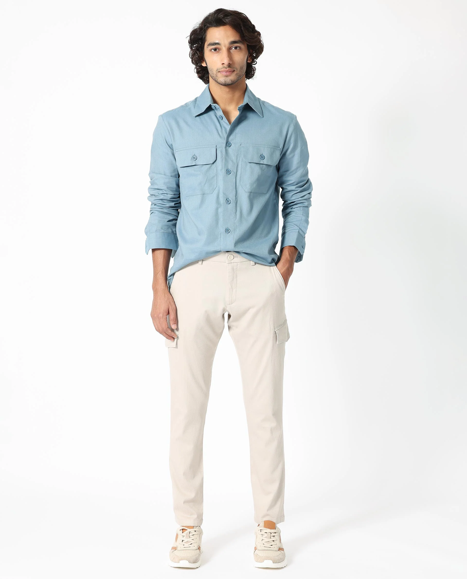 Rare Rabbit Men's Lampil Dusky Blue Cotton Plain Regular Fit Full Sleeve Collared Shirt - Image 7