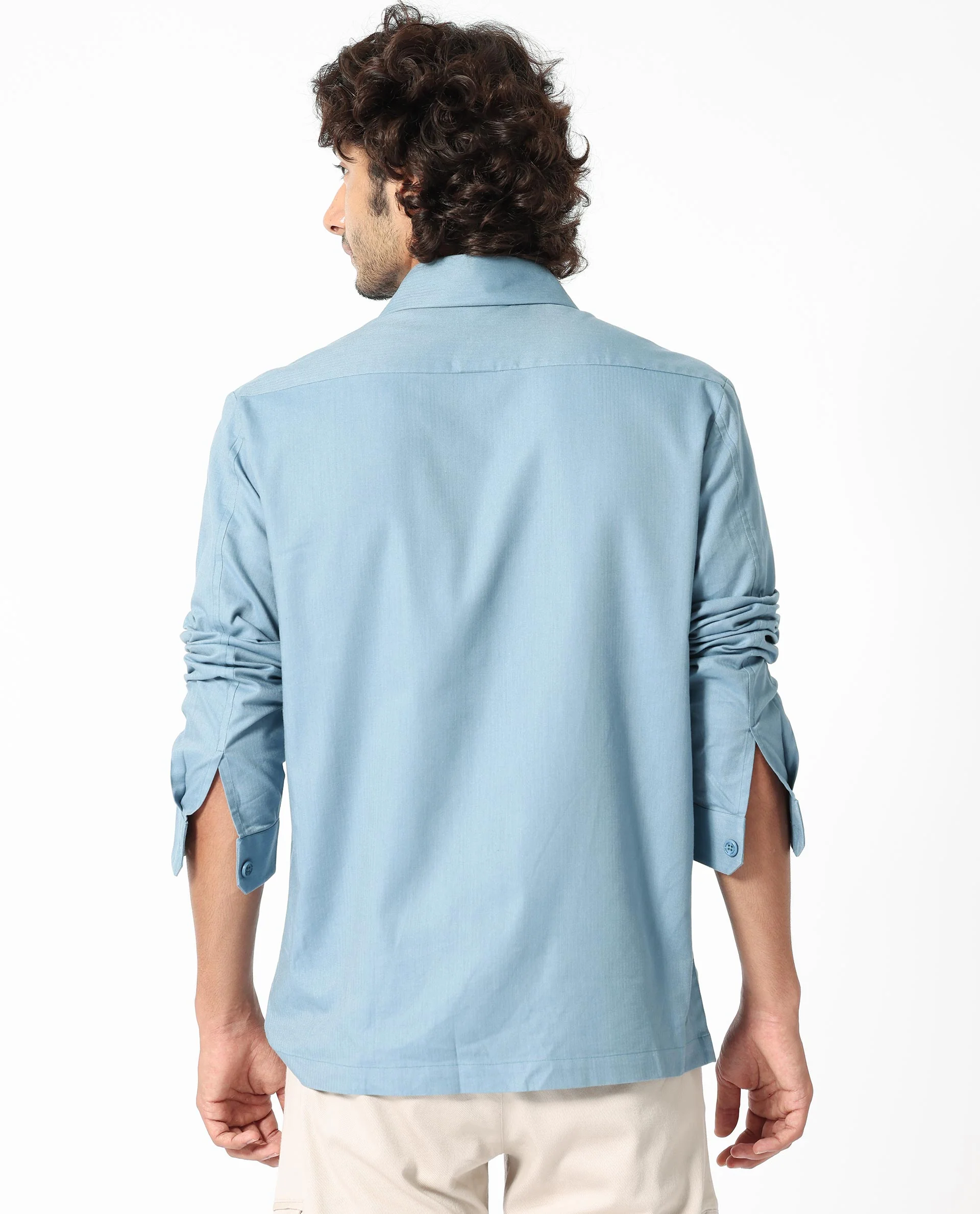 Rare Rabbit Men's Lampil Dusky Blue Cotton Plain Regular Fit Full Sleeve Collared Shirt - Image 8