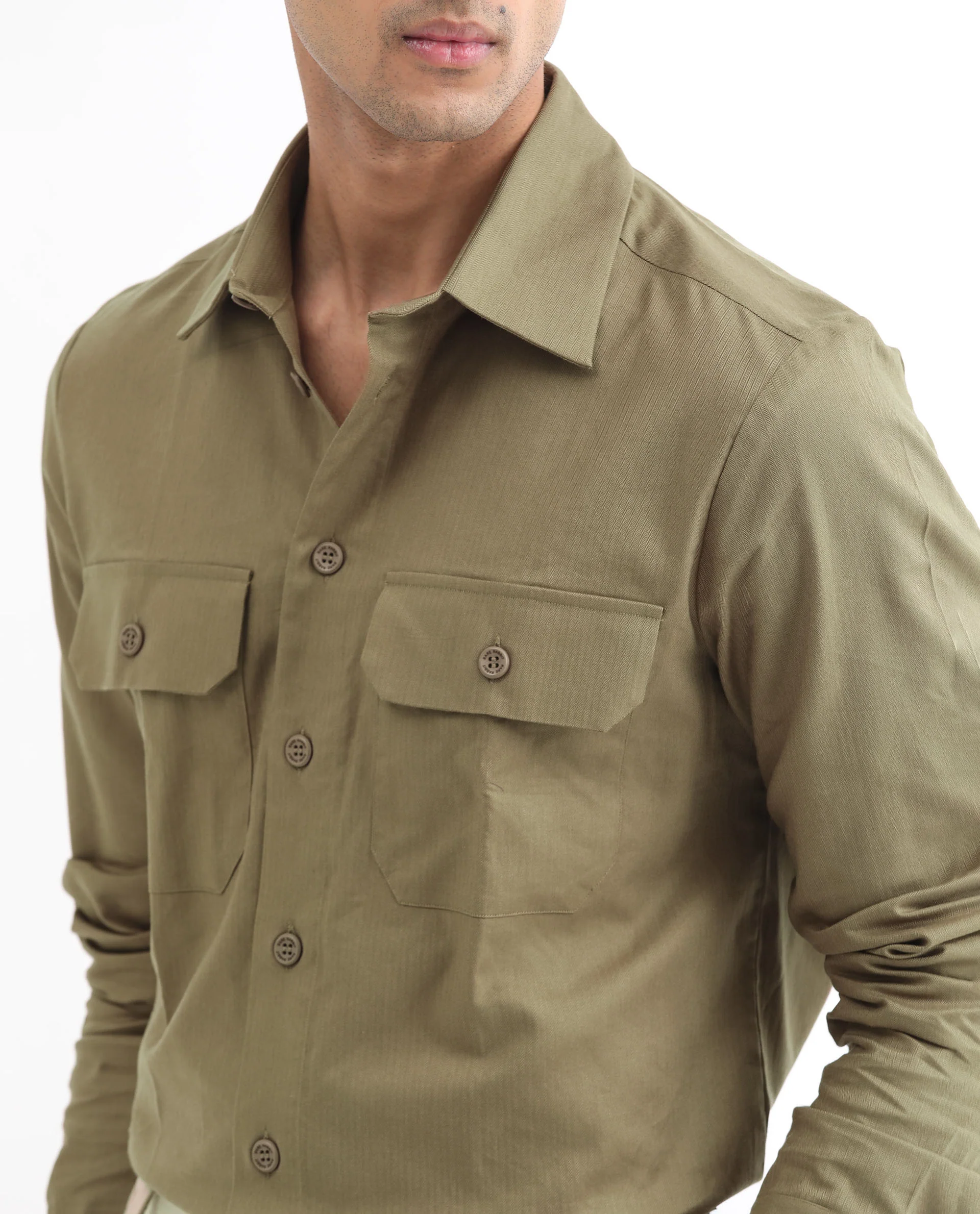 Rare Rabbit Men's Lampil Light Olive Cotton Plain Regular Fit Full Sleeve Collared Shirt - Image 4