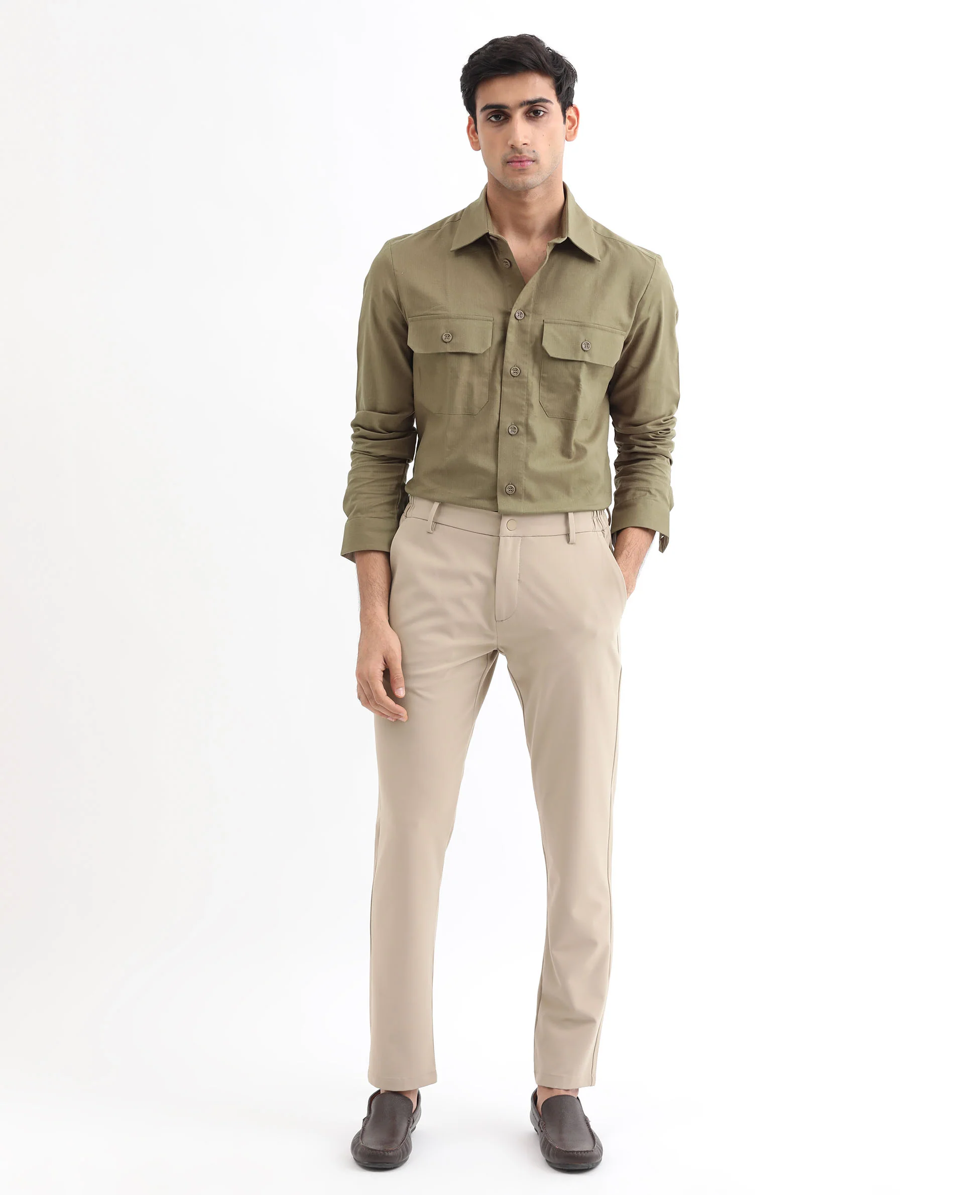Rare Rabbit Men's Lampil Light Olive Cotton Plain Regular Fit Full Sleeve Collared Shirt - Image 6