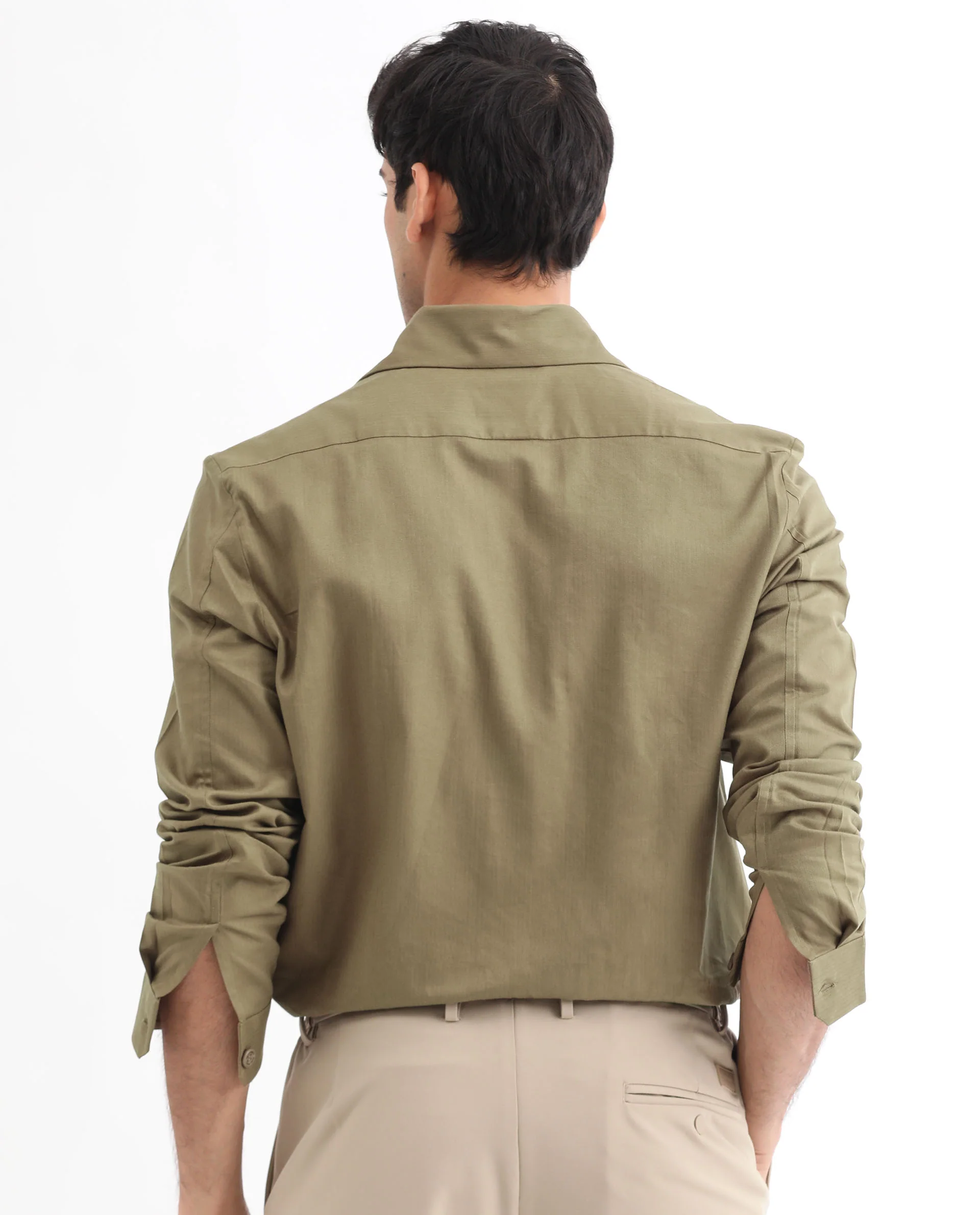 Rare Rabbit Men's Lampil Light Olive Cotton Plain Regular Fit Full Sleeve Collared Shirt - Image 7