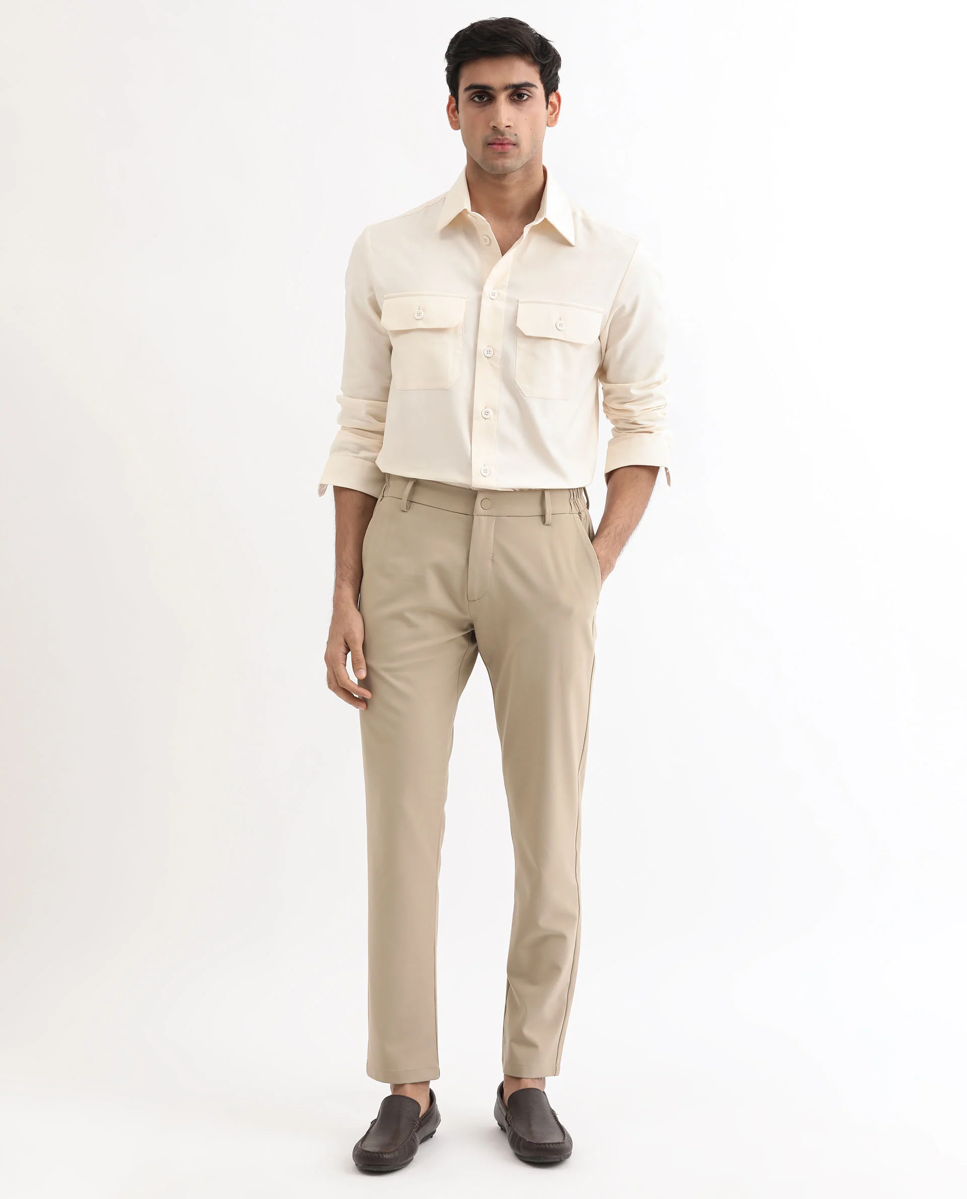 Rare Rabbit Men's Lampil Off White Cotton Plain Regular Fit Full Sleeve Collared Shirt - Image 2
