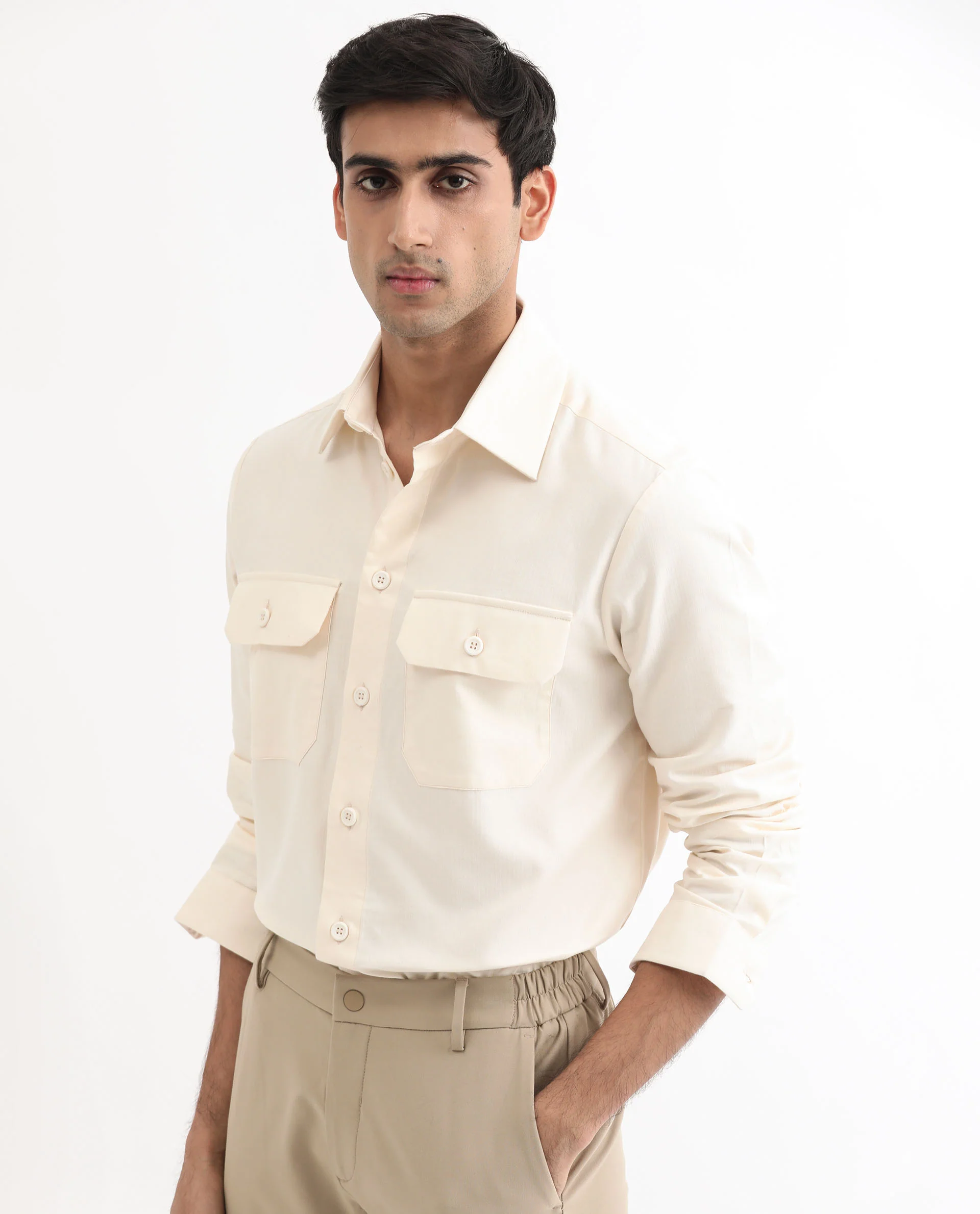 Rare Rabbit Men's Lampil Off White Cotton Plain Regular Fit Full Sleeve Collared Shirt - Image 3