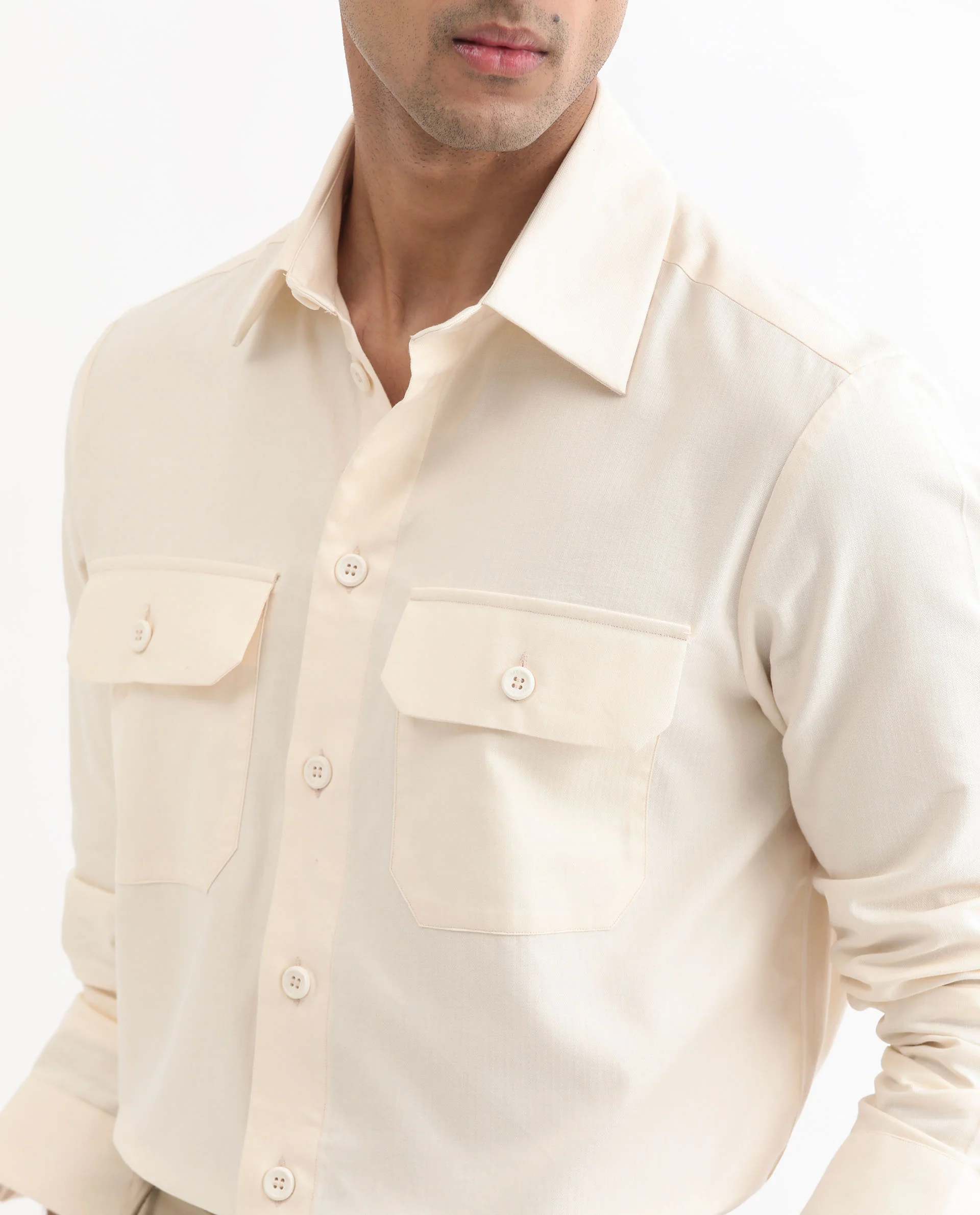 Rare Rabbit Men's Lampil Off White Cotton Plain Regular Fit Full Sleeve Collared Shirt - Image 4