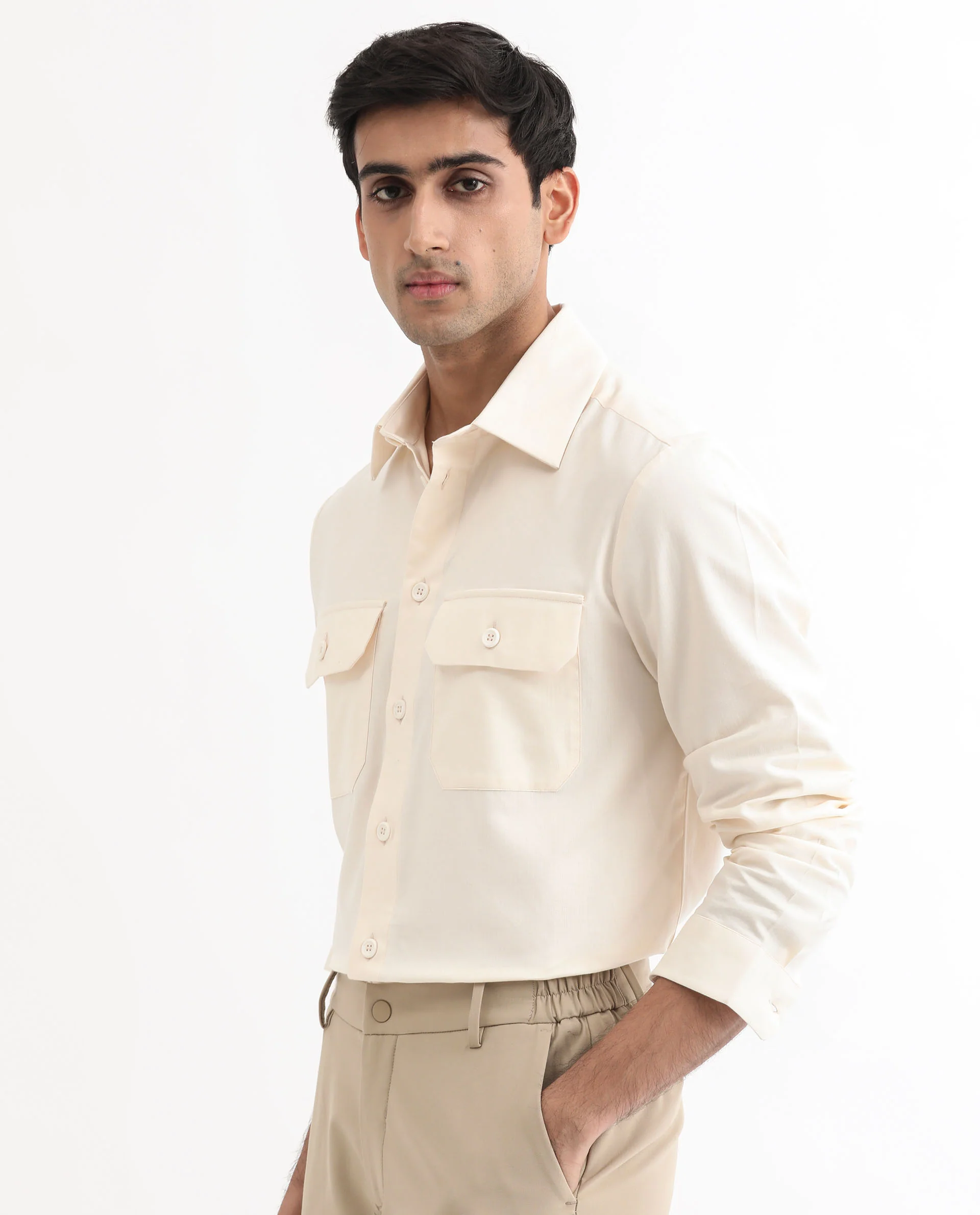 Rare Rabbit Men's Lampil Off White Cotton Plain Regular Fit Full Sleeve Collared Shirt - Image 6