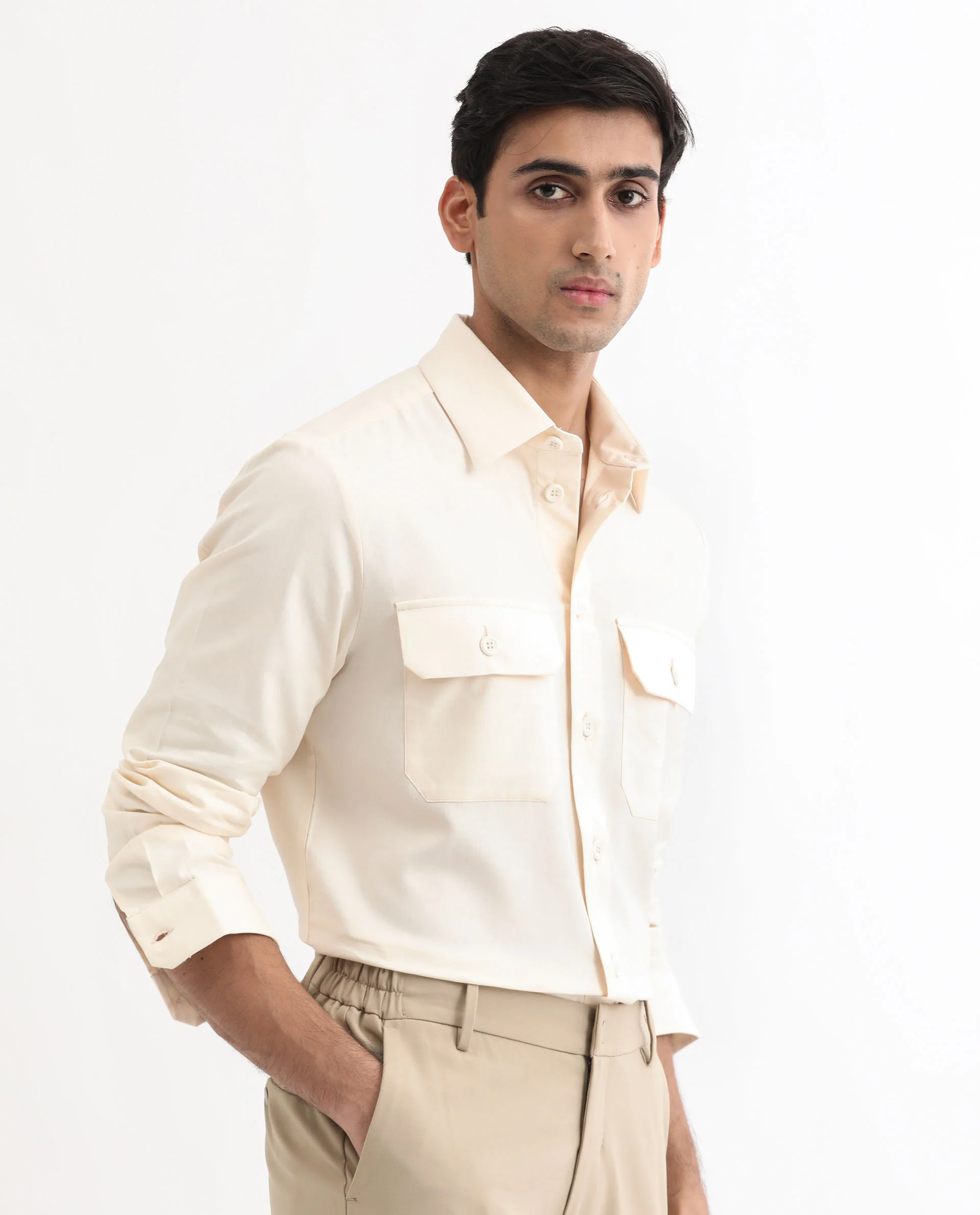 Rare Rabbit Men's Lampil Off White Cotton Plain Regular Fit Full Sleeve Collared Shirt - Image 7