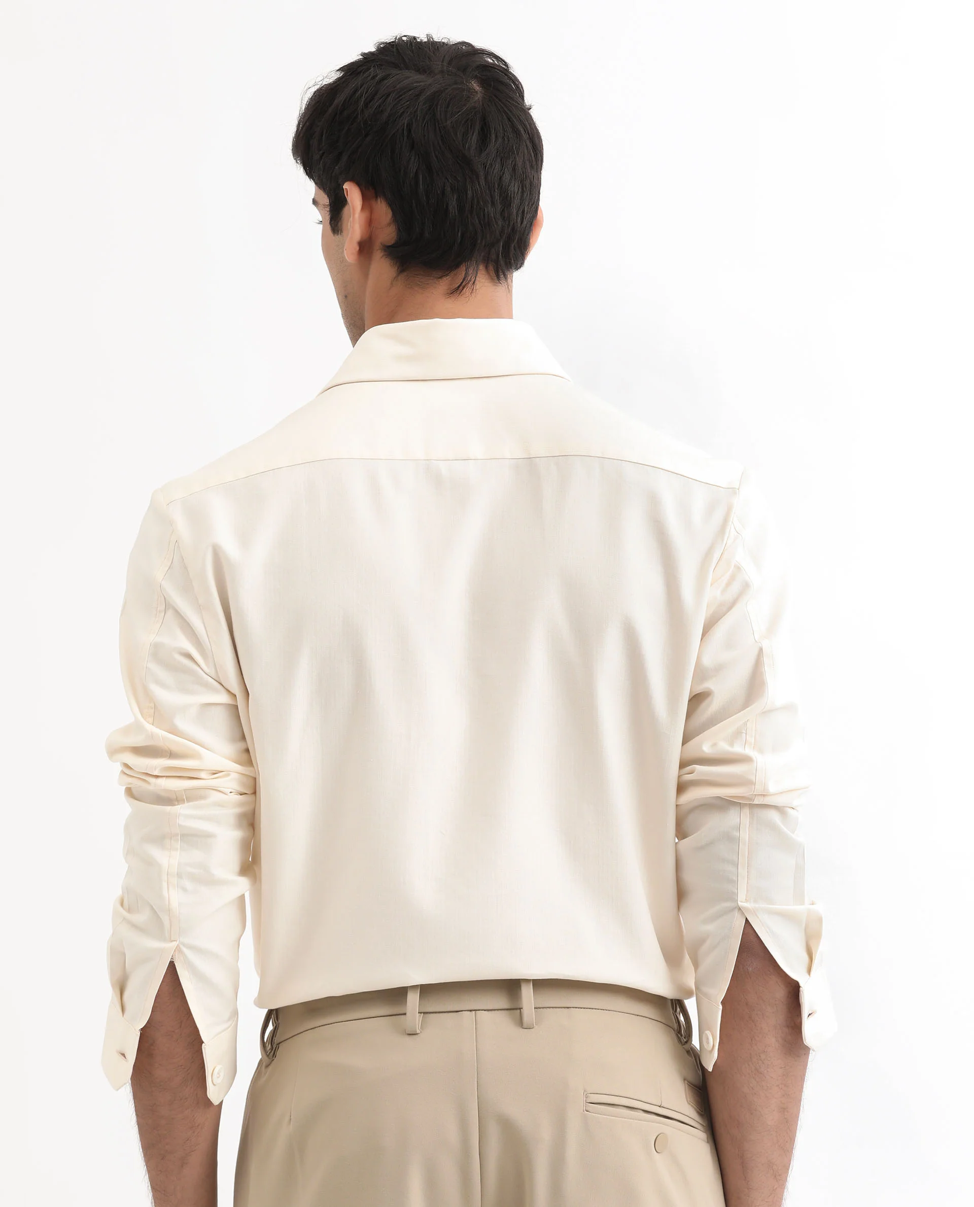 Rare Rabbit Men's Lampil Off White Cotton Plain Regular Fit Full Sleeve Collared Shirt - Image 8