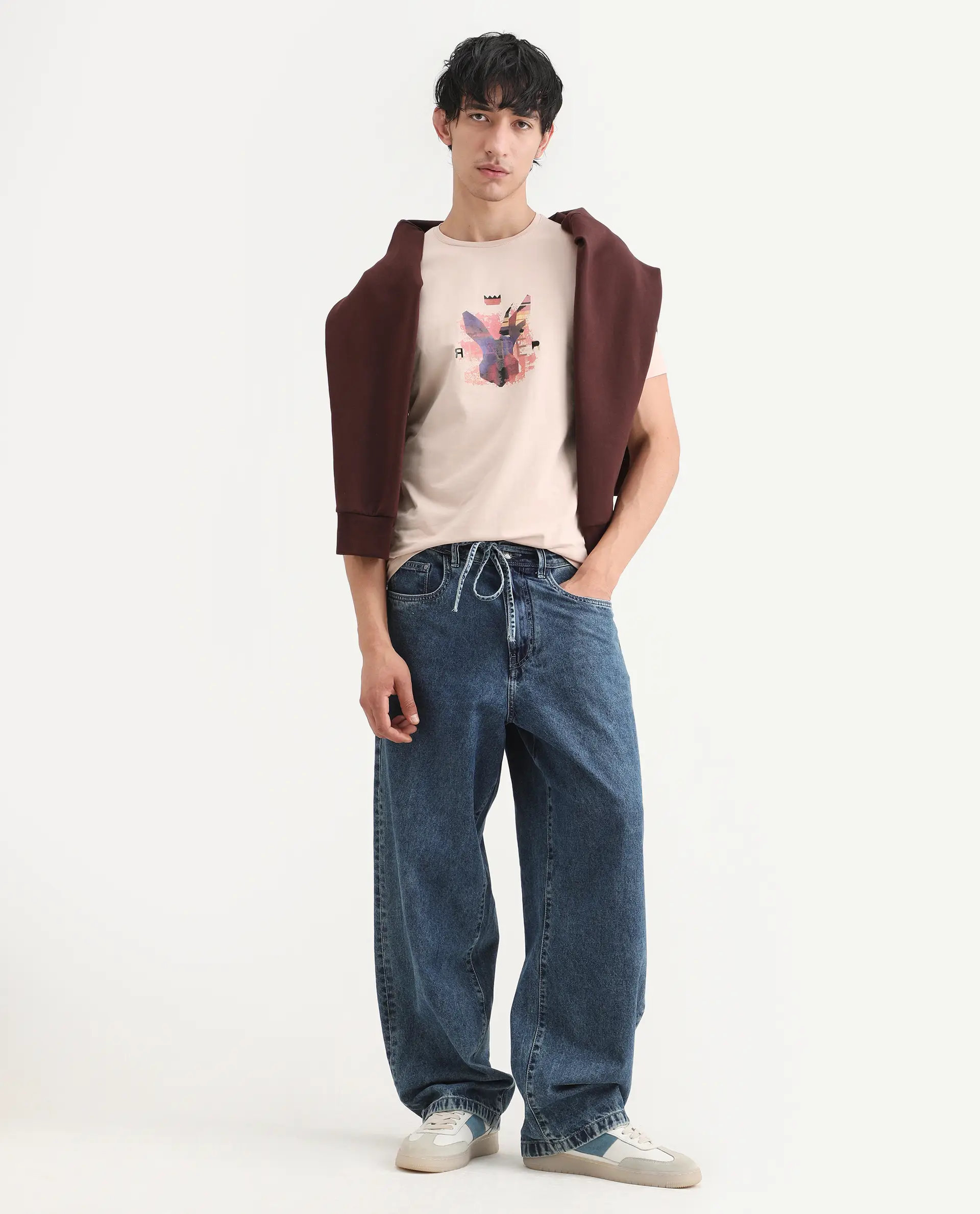 Rare Rabbit Men's Lan Pastel Orange Cotton Blend Fabric Half Sleeve Crew Neck Regular Fit Graphic Print T-Shirt - Image 2