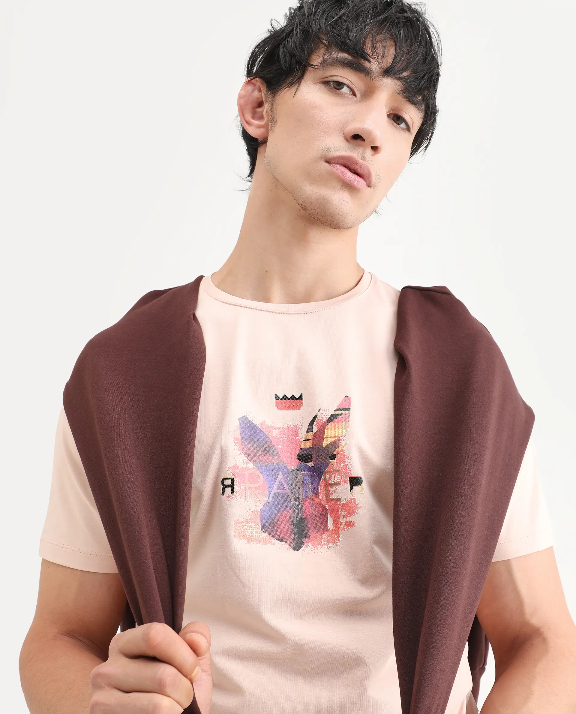 Rare Rabbit Men's Lan Pastel Orange Cotton Blend Fabric Half Sleeve Crew Neck Regular Fit Graphic Print T-Shirt - Image 6