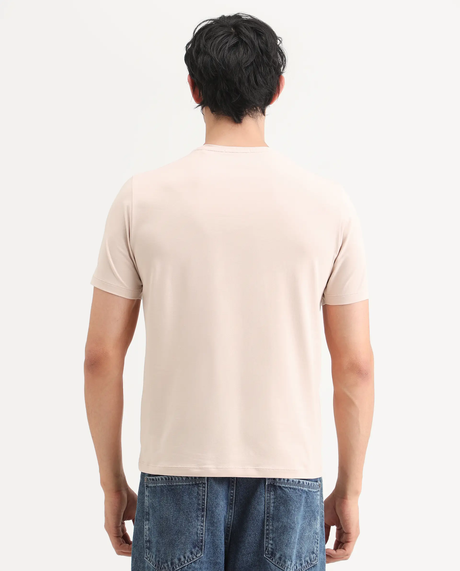 Rare Rabbit Men's Lan Pastel Orange Cotton Blend Fabric Half Sleeve Crew Neck Regular Fit Graphic Print T-Shirt - Image 9