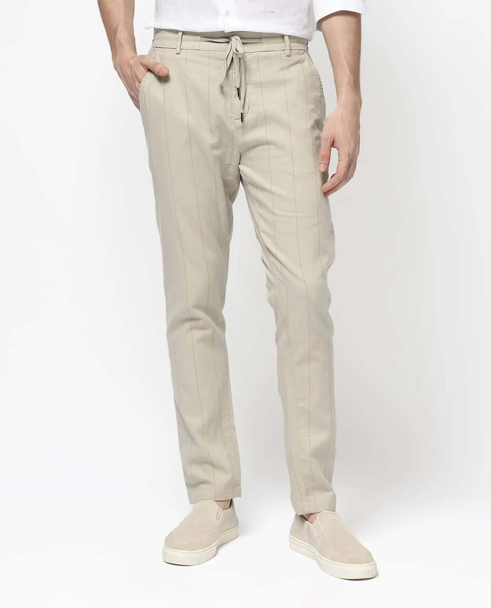 Rare Rabbit Men's Lanac Beige Cotton Striped Print Regular Fit Trouser - Image 10