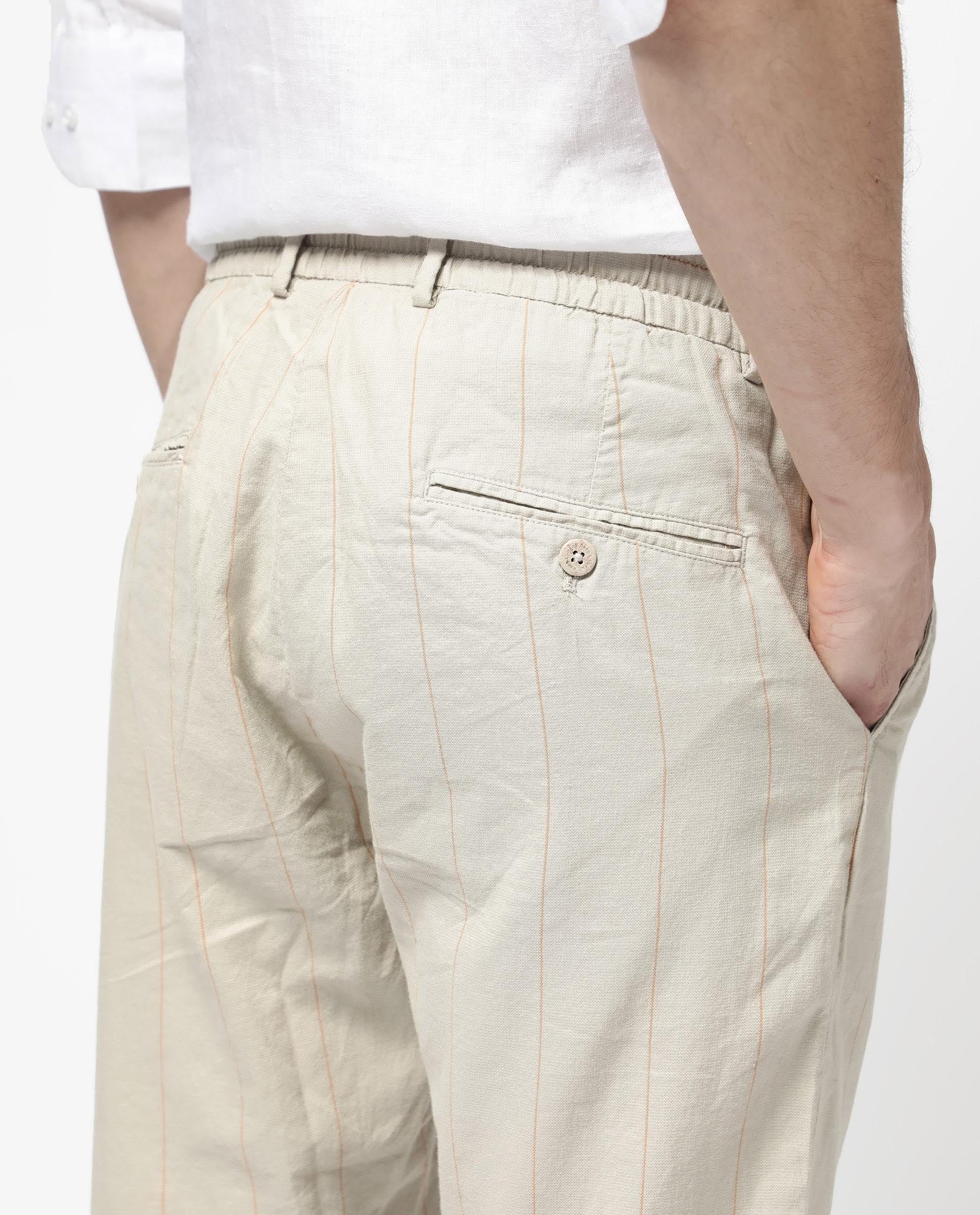 Rare Rabbit Men's Lanac Beige Cotton Striped Print Regular Fit Trouser - Image 4