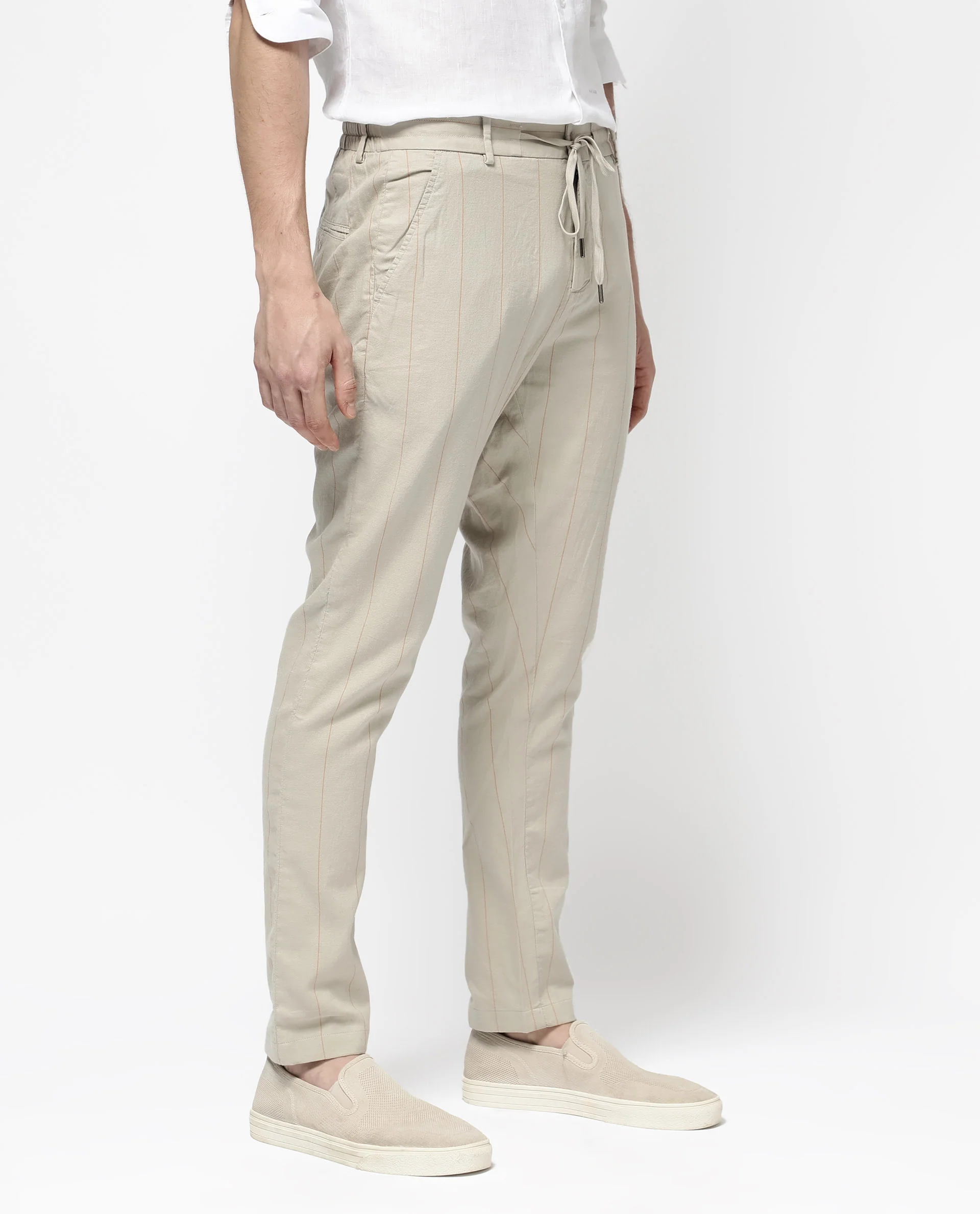 Rare Rabbit Men's Lanac Beige Cotton Striped Print Regular Fit Trouser - Image 6