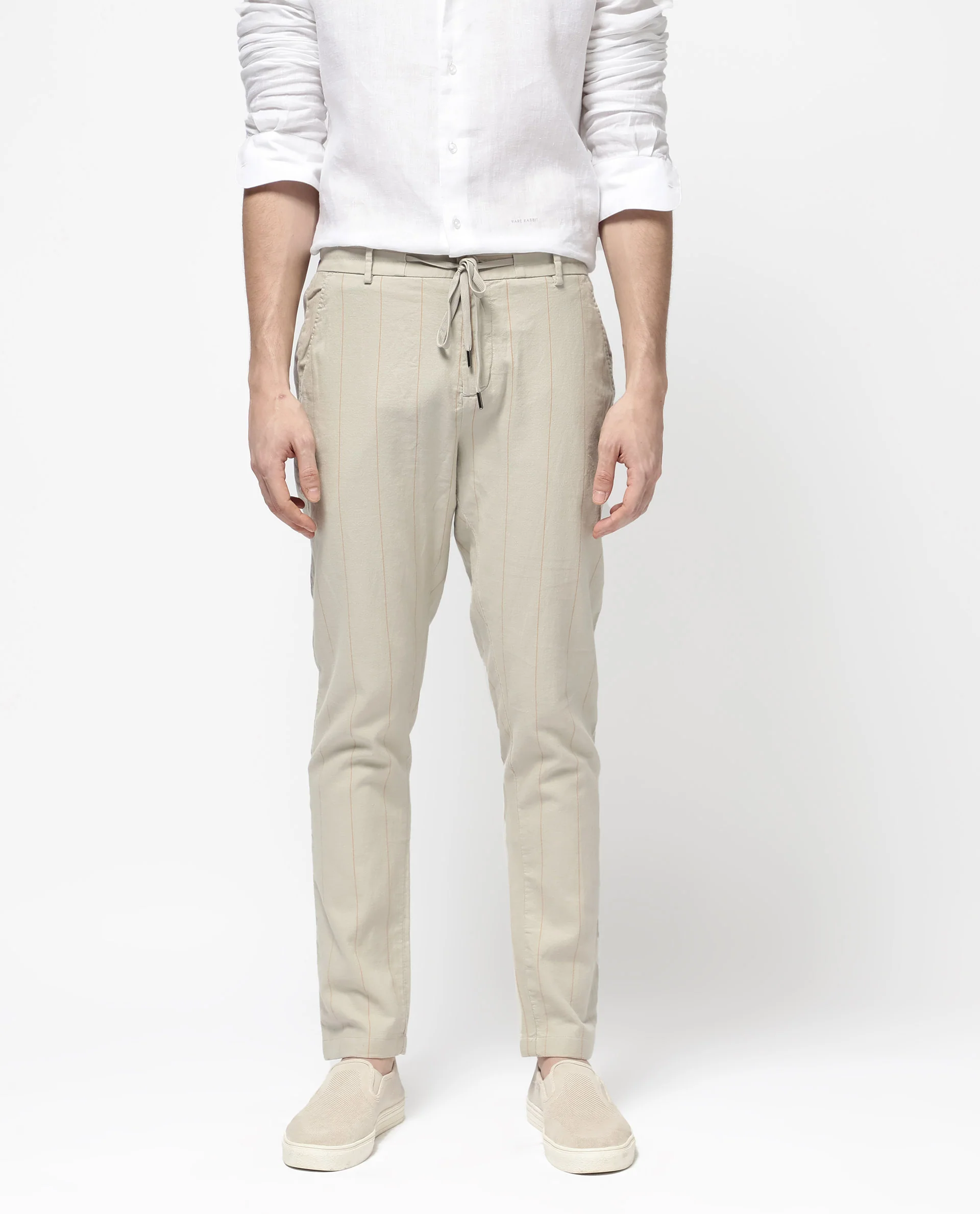 Rare Rabbit Men's Lanac Beige Cotton Striped Print Regular Fit Trouser - Image 7