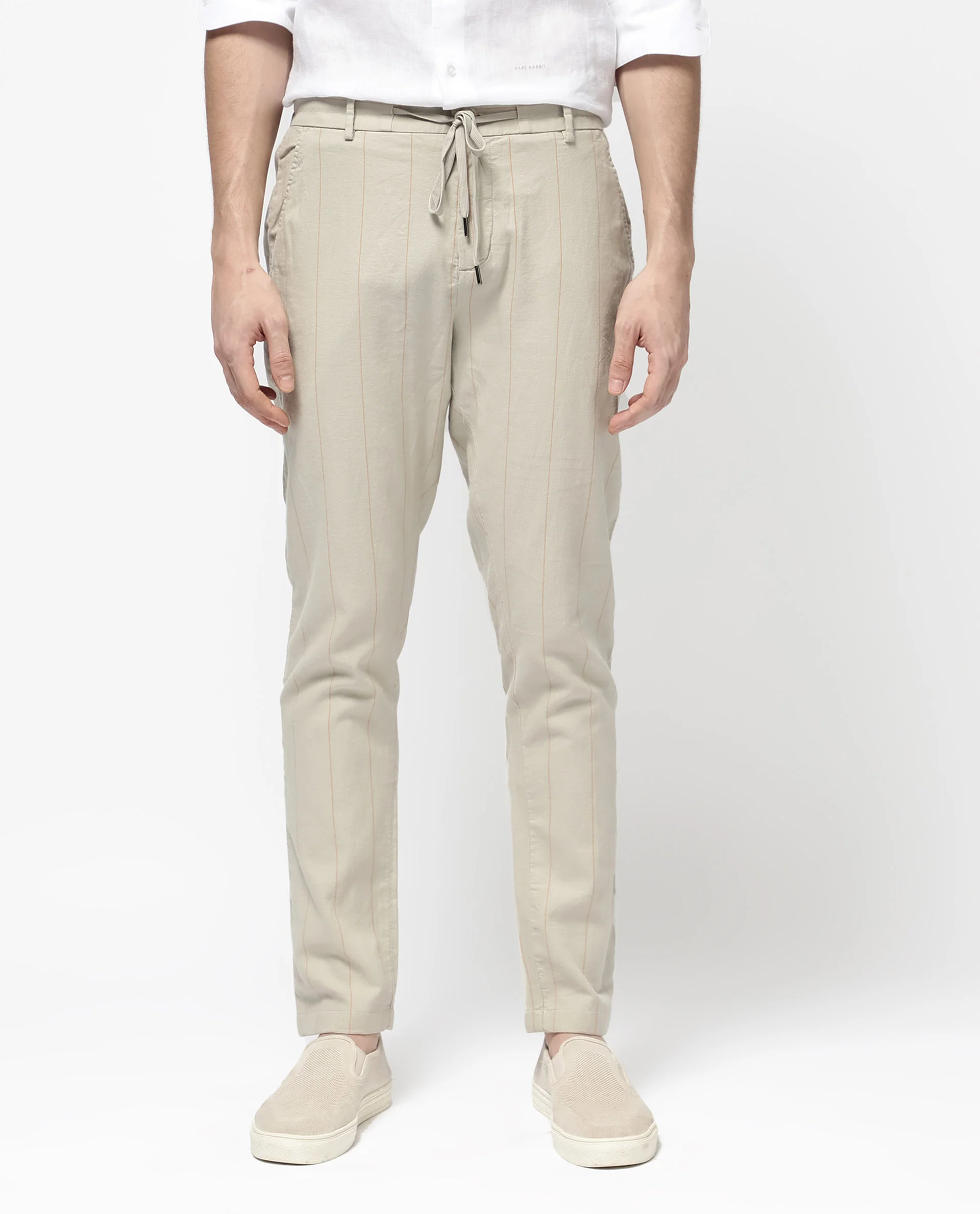 Rare Rabbit Men's Lanac Beige Cotton Striped Print Regular Fit Trouser - Image 8