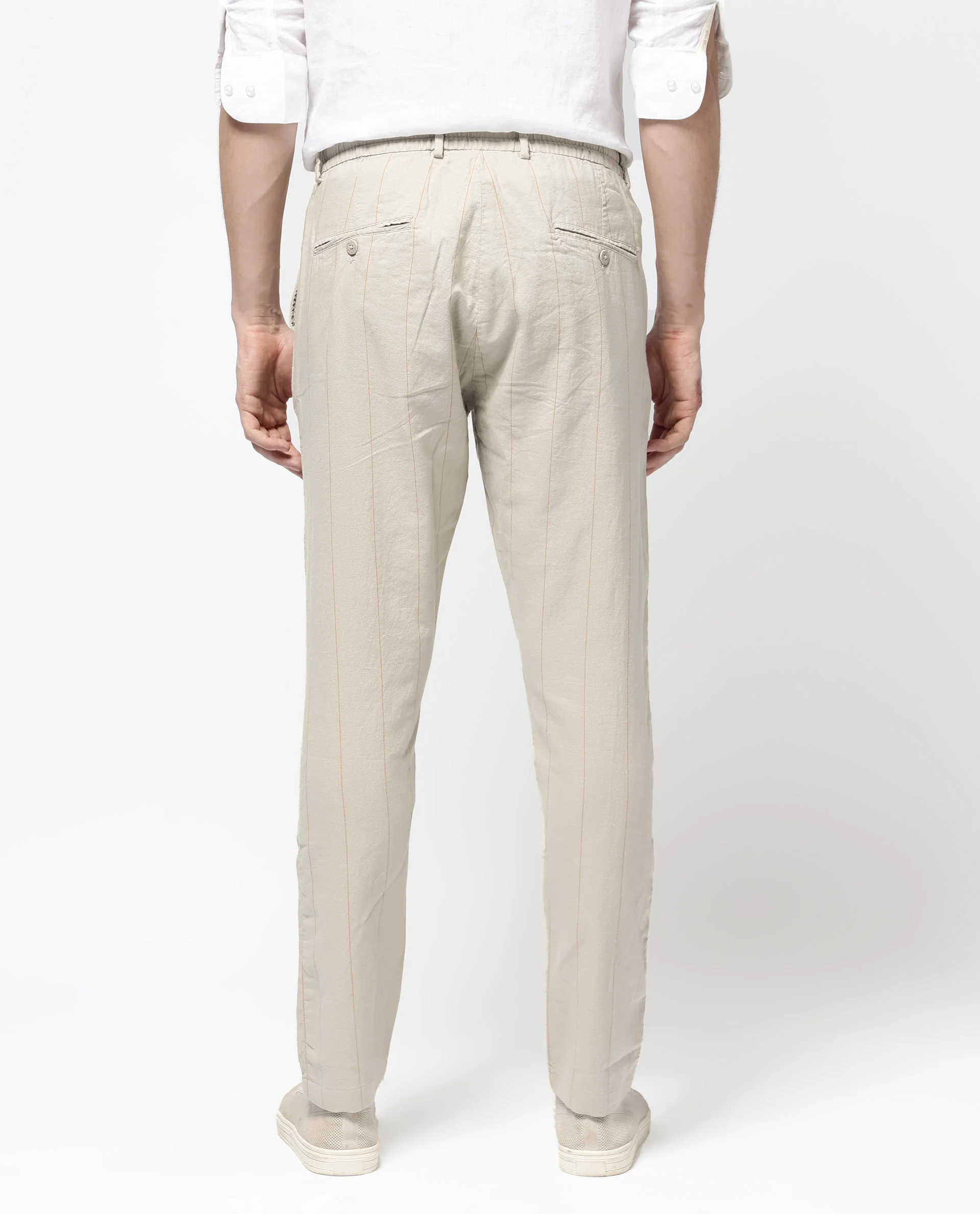 Rare Rabbit Men's Lanac Beige Cotton Striped Print Regular Fit Trouser - Image 9