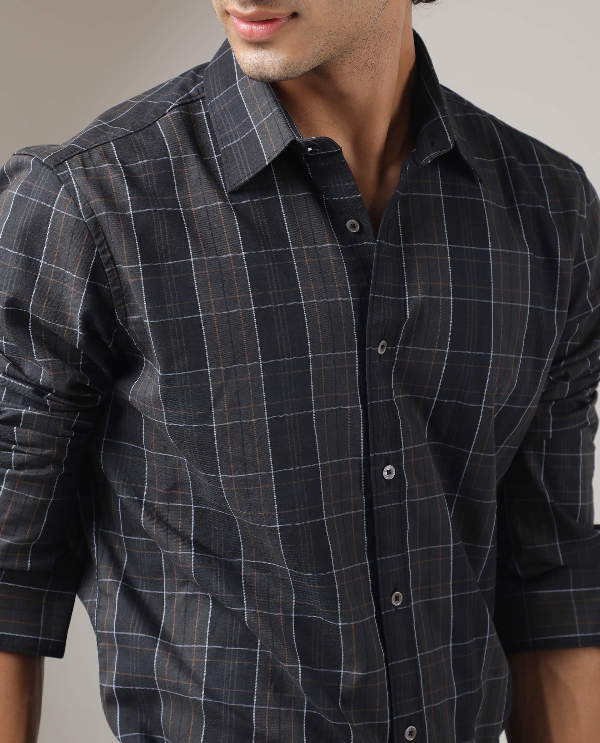 Rare Rabbit Men's Lancelot Grey Cotton Checked Print Regular Fit Full Sleeve Collared Shirt - Image 5