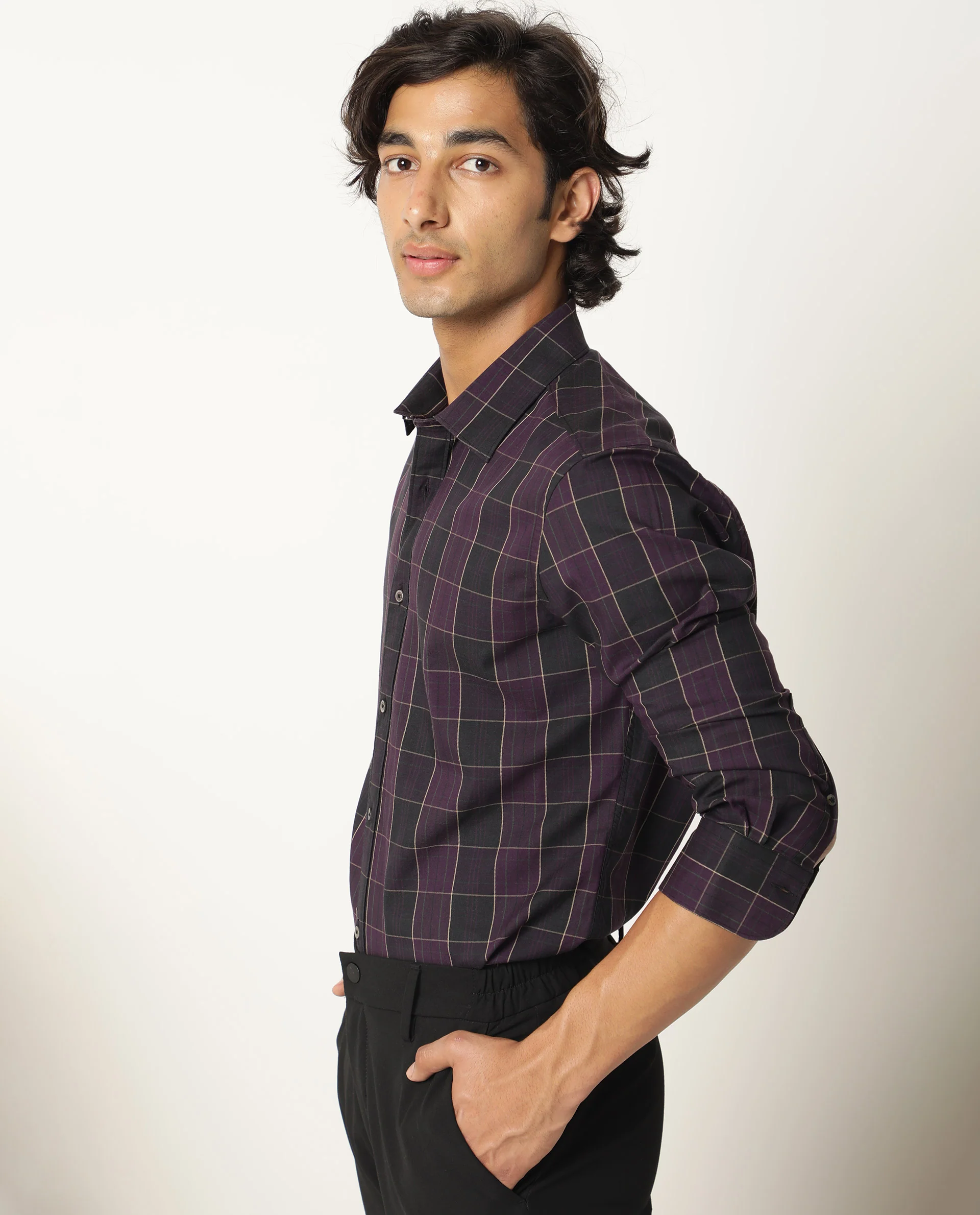 Rare Rabbit Men's Lancelot Purple Cotton Checked Print Regular Fit Full Sleeve Collared Shirt - Image 6